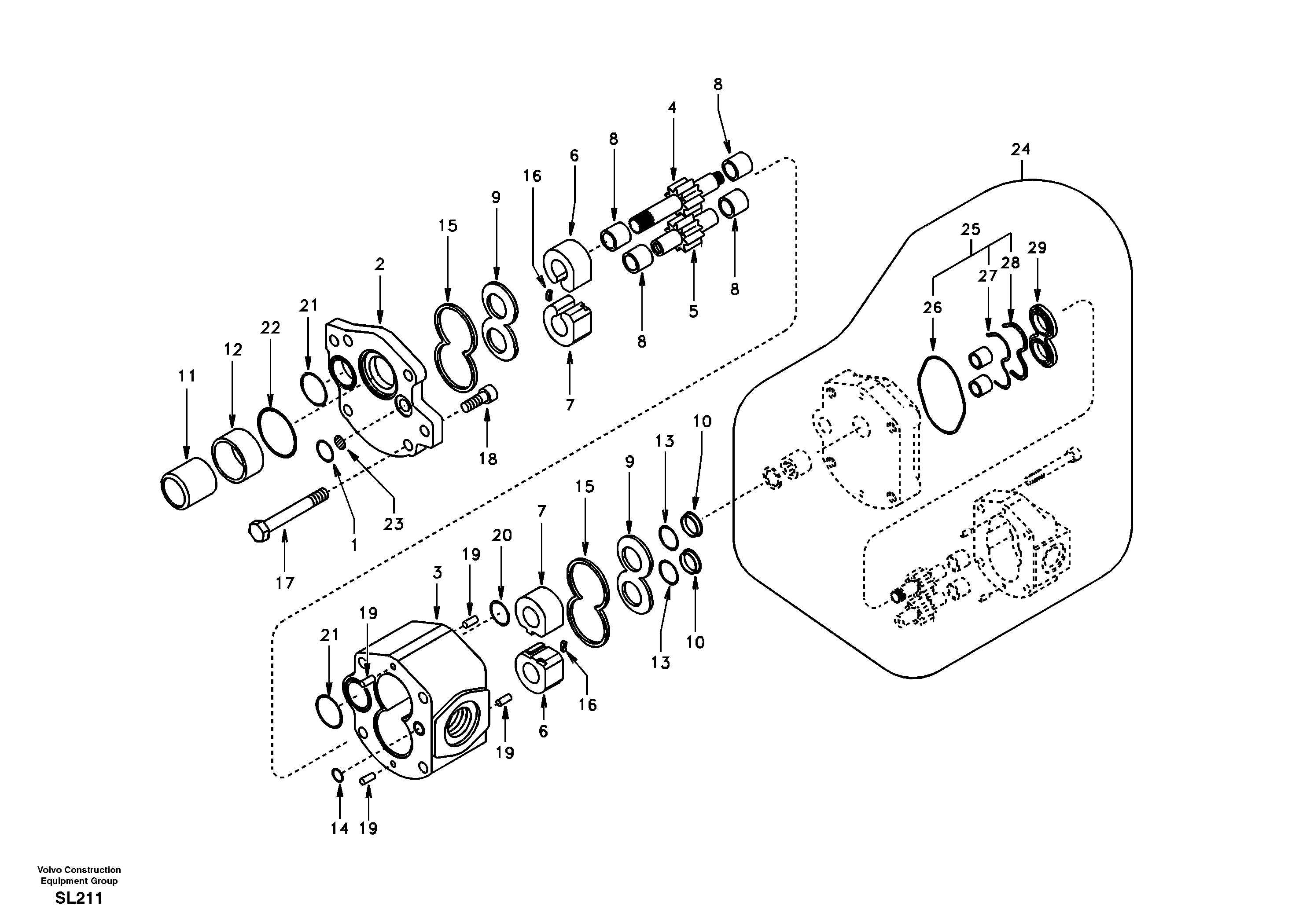 Схема запчастей Volvo EC55 - 32055 Гидронасос (шестеренчатый) EC55 SER NO 5001-