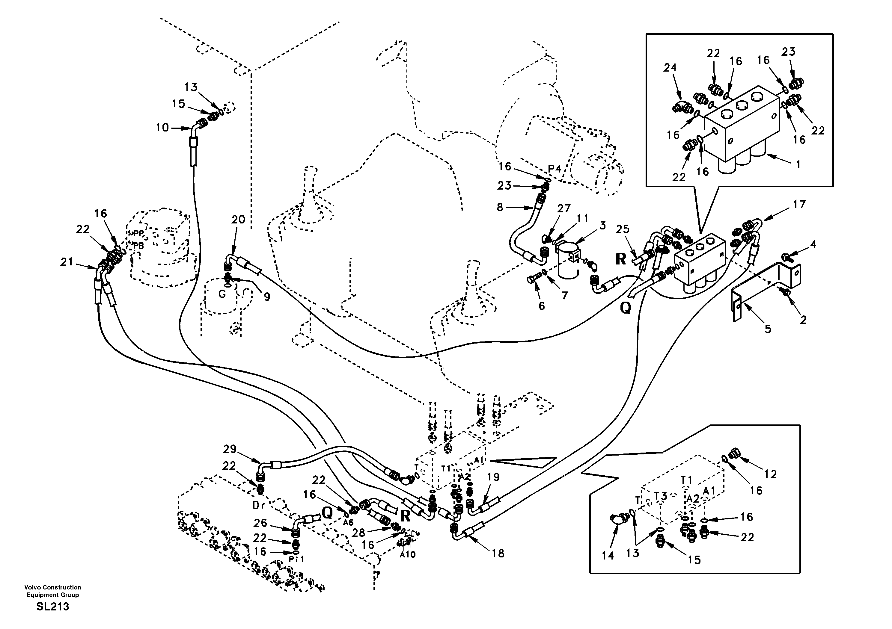 Схема запчастей Volvo EC55 - 18826 Servo system, control valve to solenoid valve and swing motor EC55 SER NO 5001-