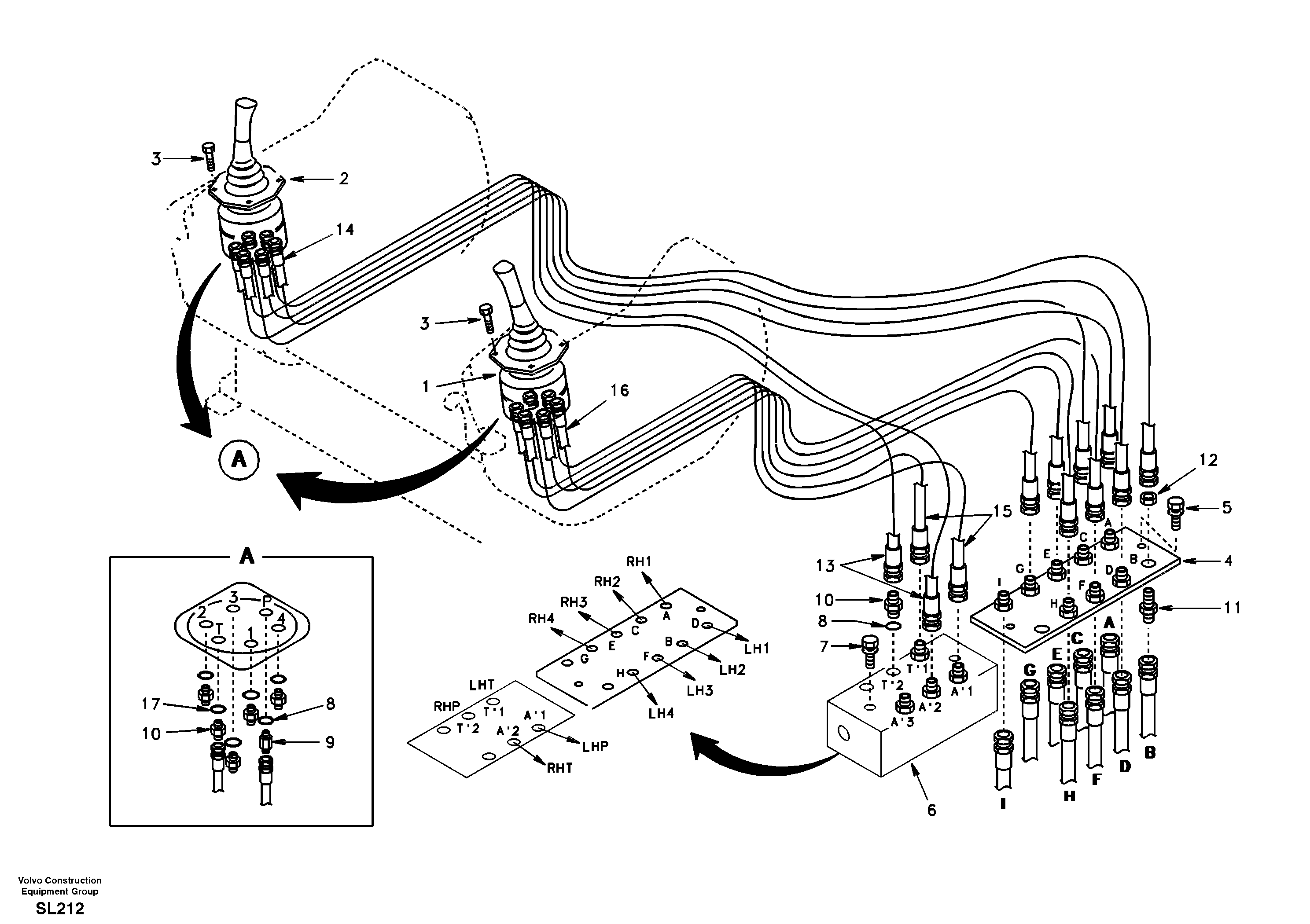 Схема запчастей Volvo EC55 - 49833 Servo system, control valve to remote control valve EC55 SER NO 5001-