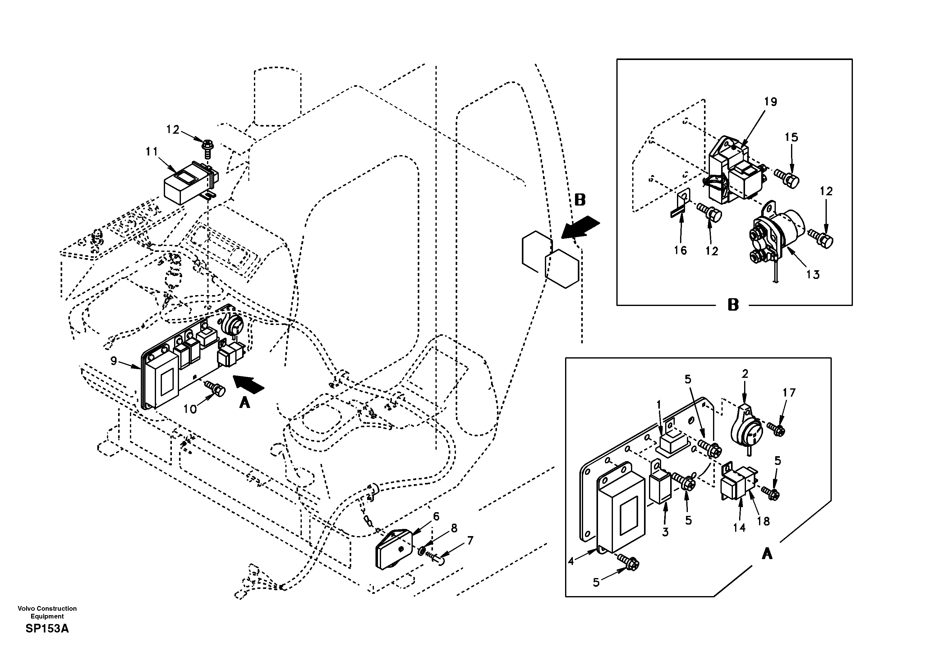Схема запчастей Volvo EC55 - 44724 Electrical distribution box EC55 SER NO 20001-