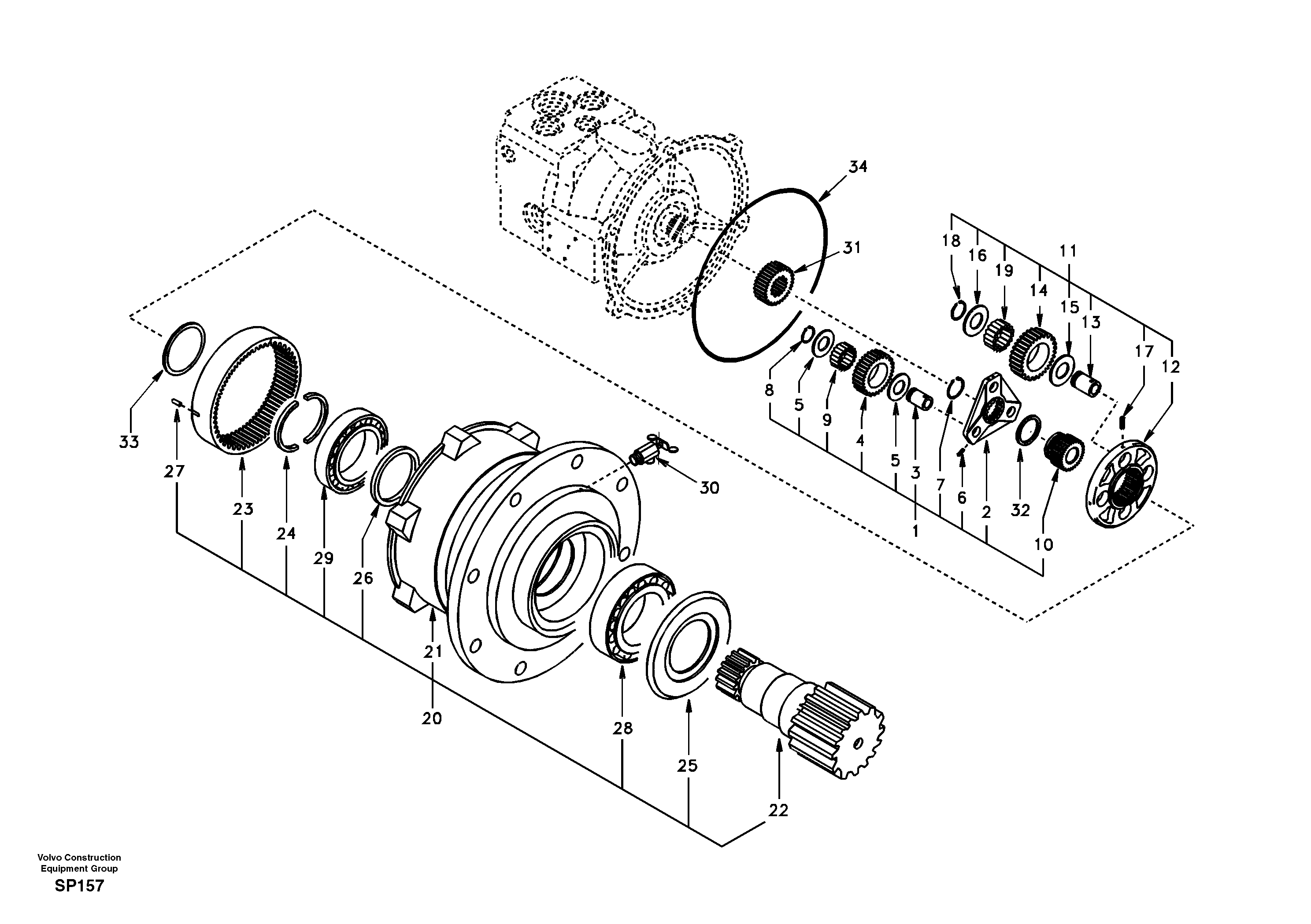Схема запчастей Volvo EC55 - 3008 Swing gearbox EC55 SER NO 20001-