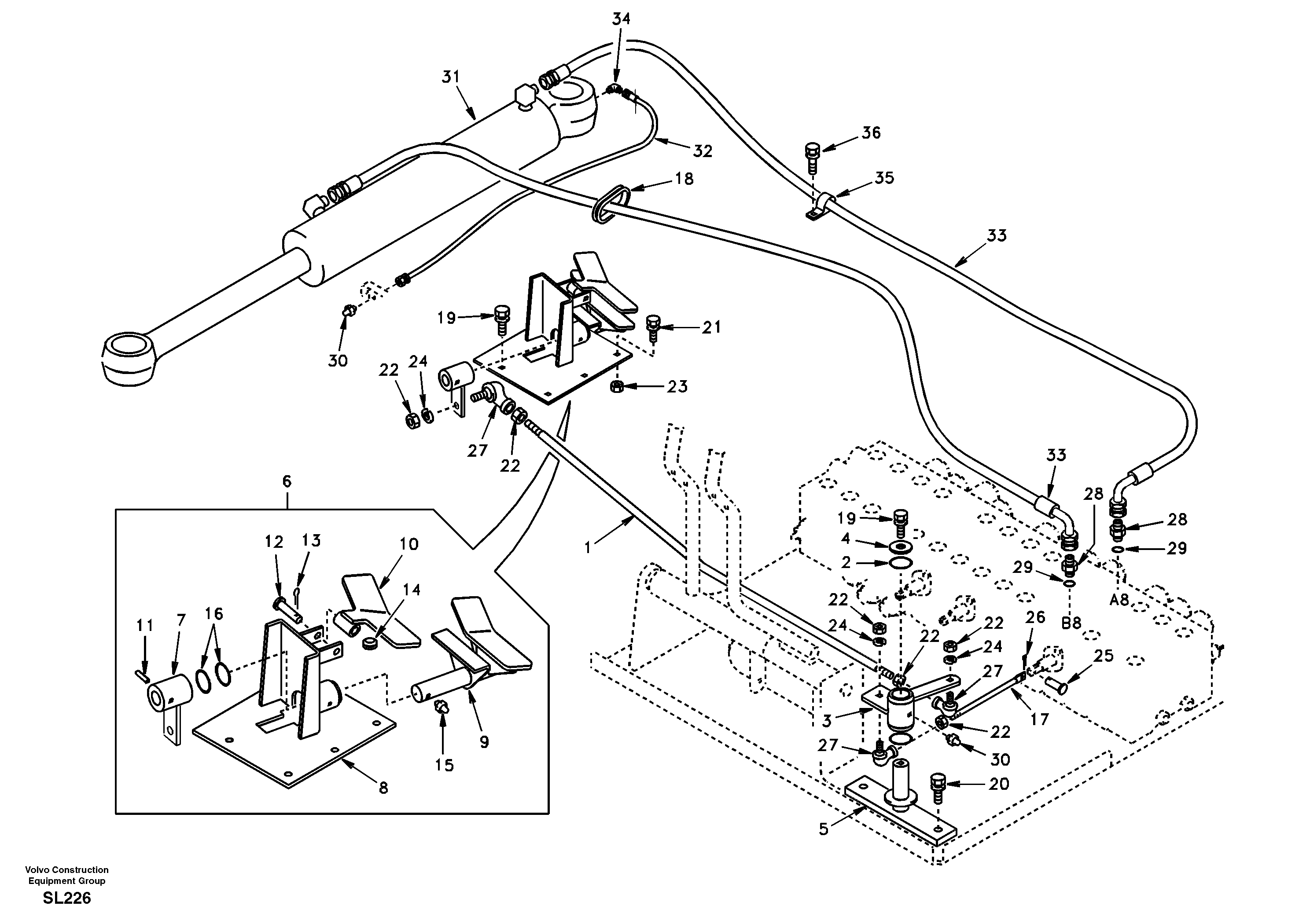 Схема запчастей Volvo EC55 - 95761 Boom swing system EC55 SER NO 5001-