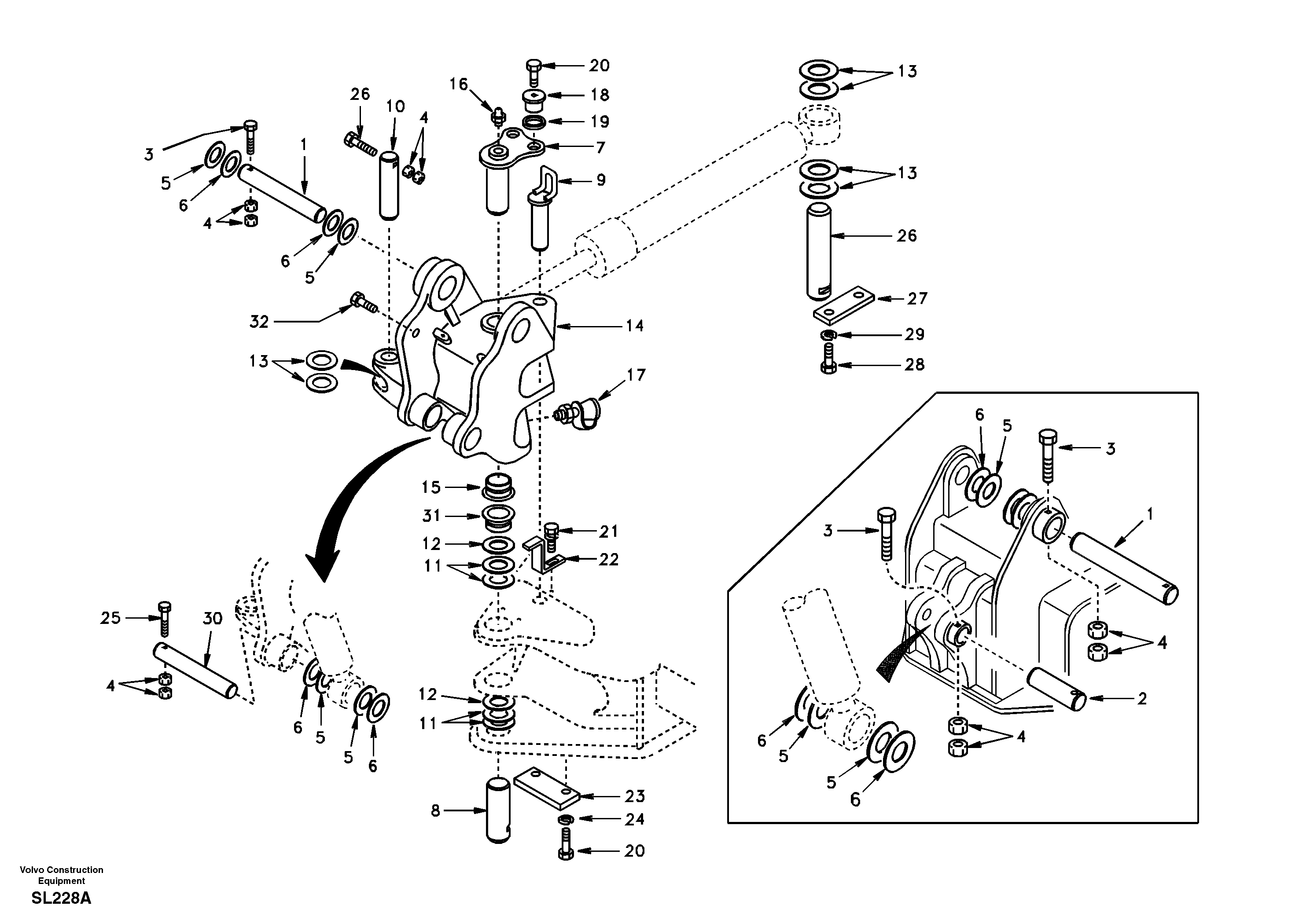 Схема запчастей Volvo EC55 - 33521 Links to boom and boom cylinder mounting EC55 SER NO 5001-