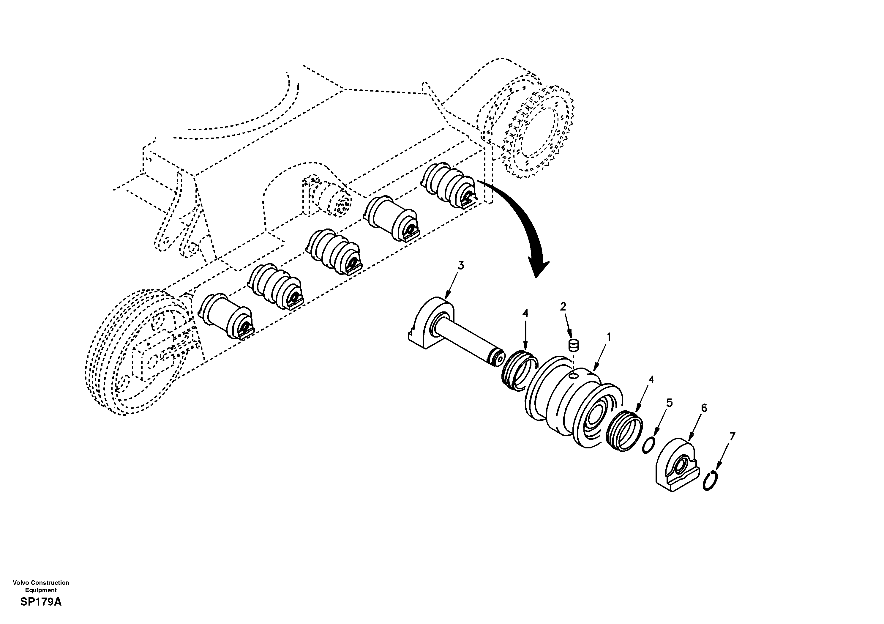 Схема запчастей Volvo EC55 - 49027 Bottom roller EC55 SER NO 20001-