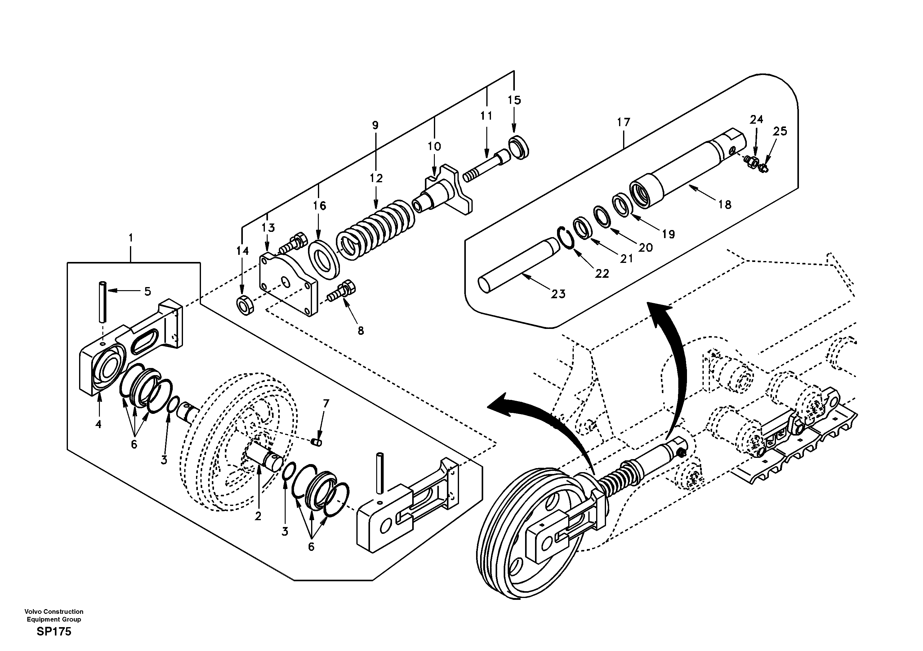 Схема запчастей Volvo EC55 - 59664 Front idler, spring package EC55 SER NO 20001-