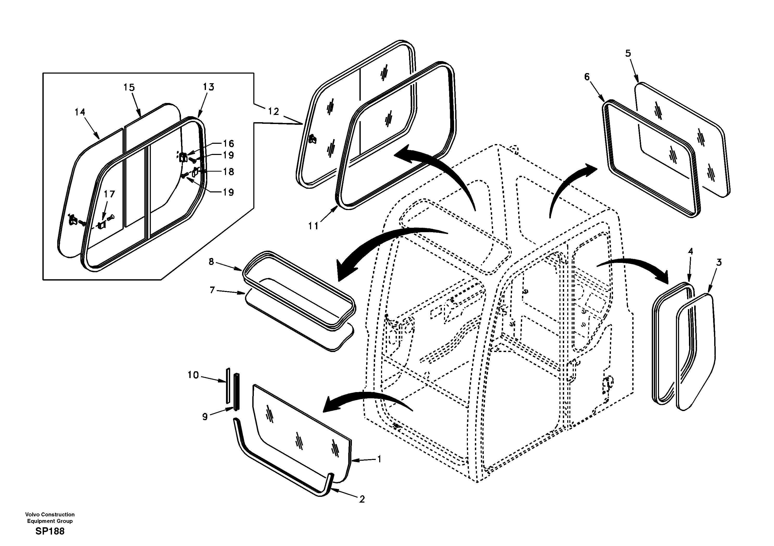 Схема запчастей Volvo EC55 - 11551 Windows EC55 SER NO 20001-