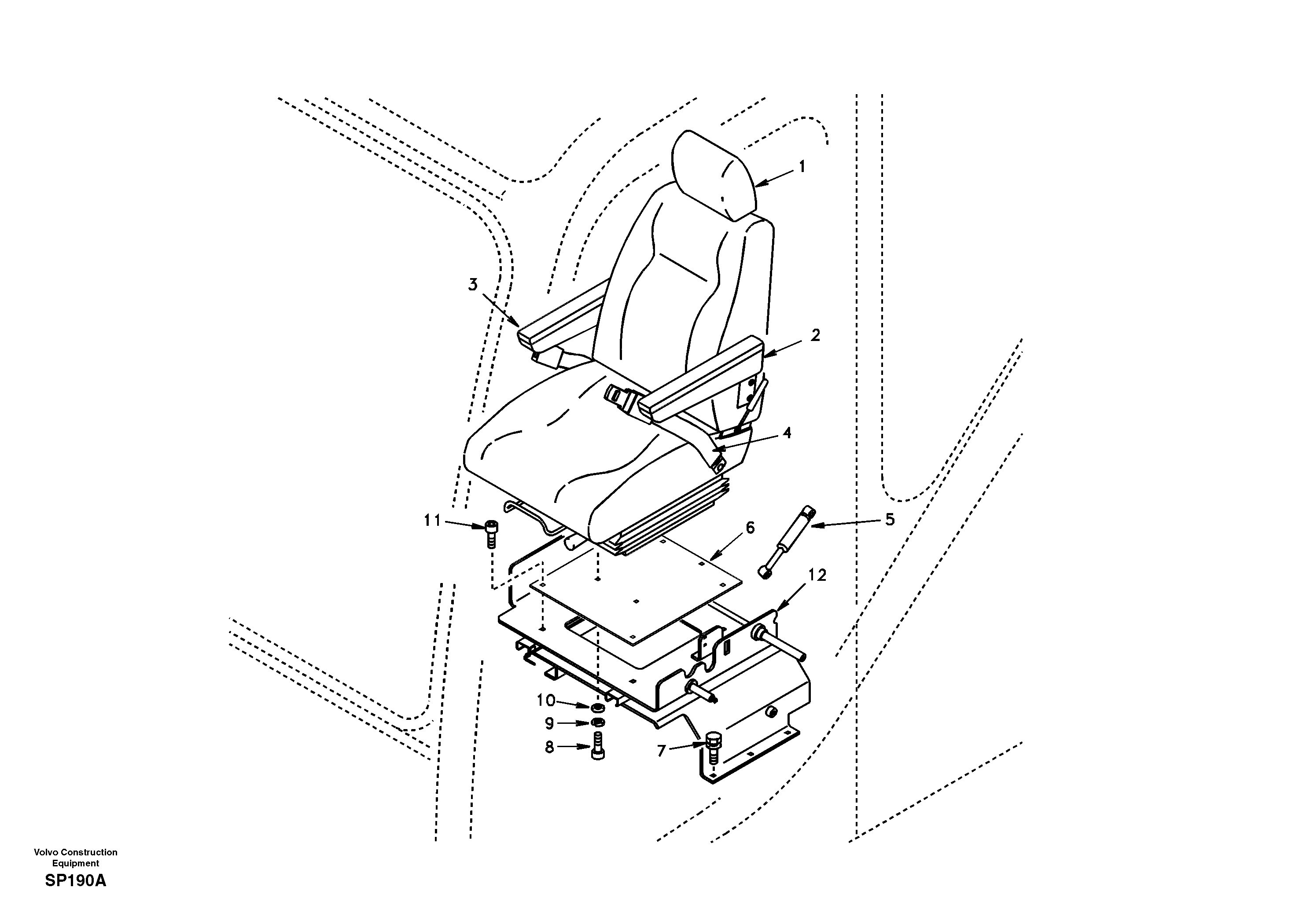 Схема запчастей Volvo EC55 - 44498 Operator seat with fitting parts EC55 SER NO 20001-