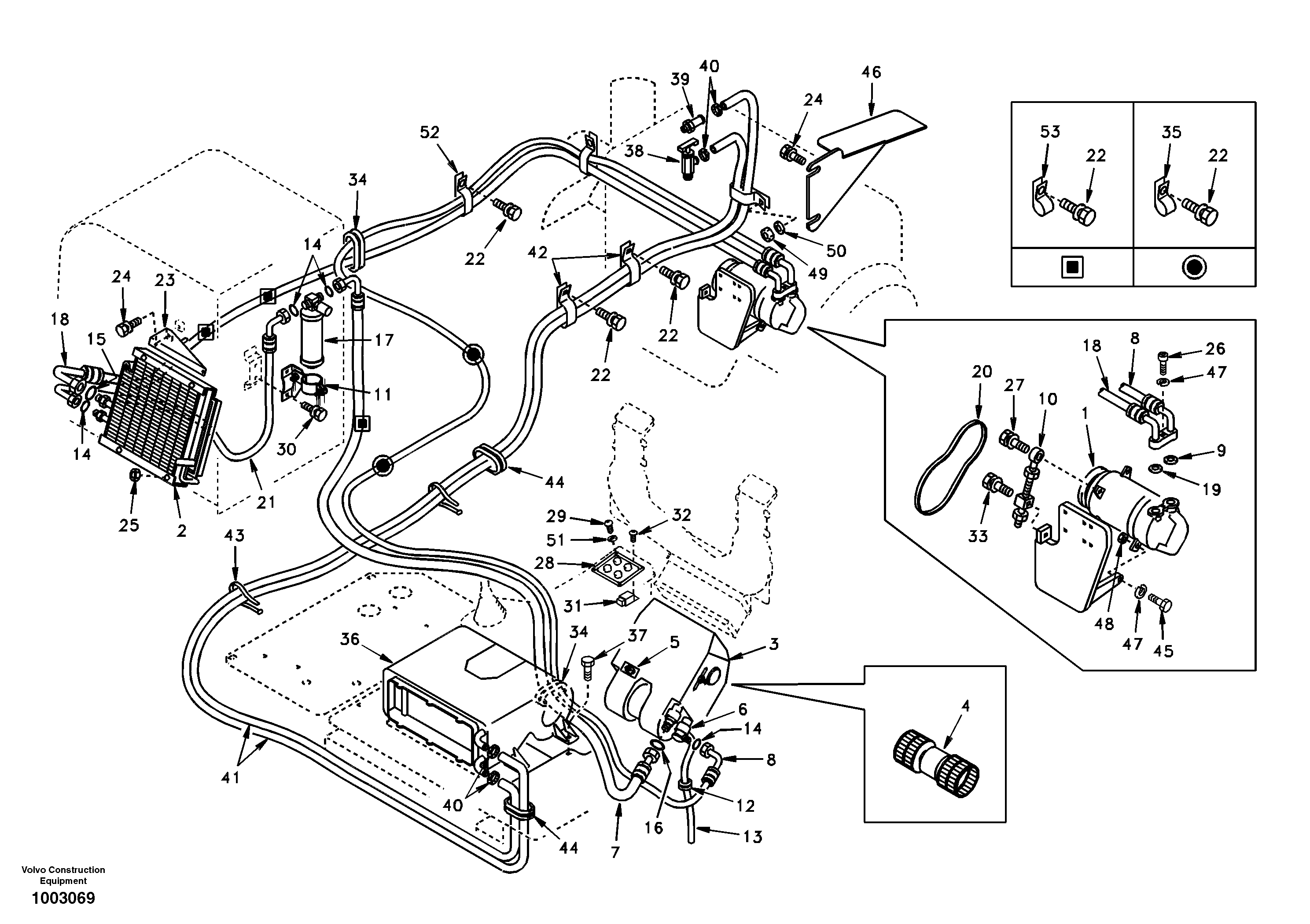 Схема запчастей Volvo EC55 - 100340 Air conditioning line, cooling and heater EC55 SER NO 20001-