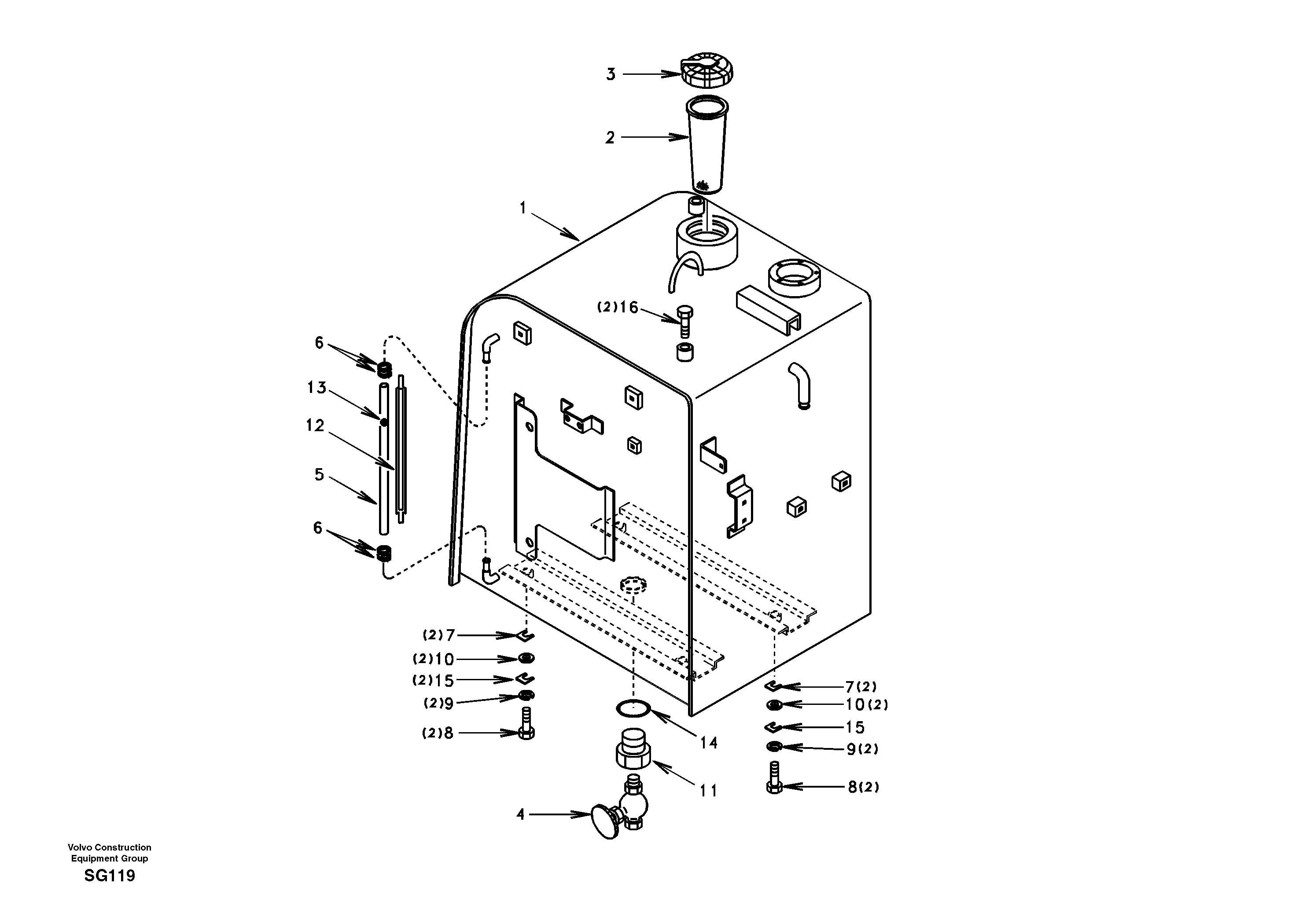Схема запчастей Volvo EC55 - 37745 Fuel tank with fitting parts EC55 SER NO 3001 -