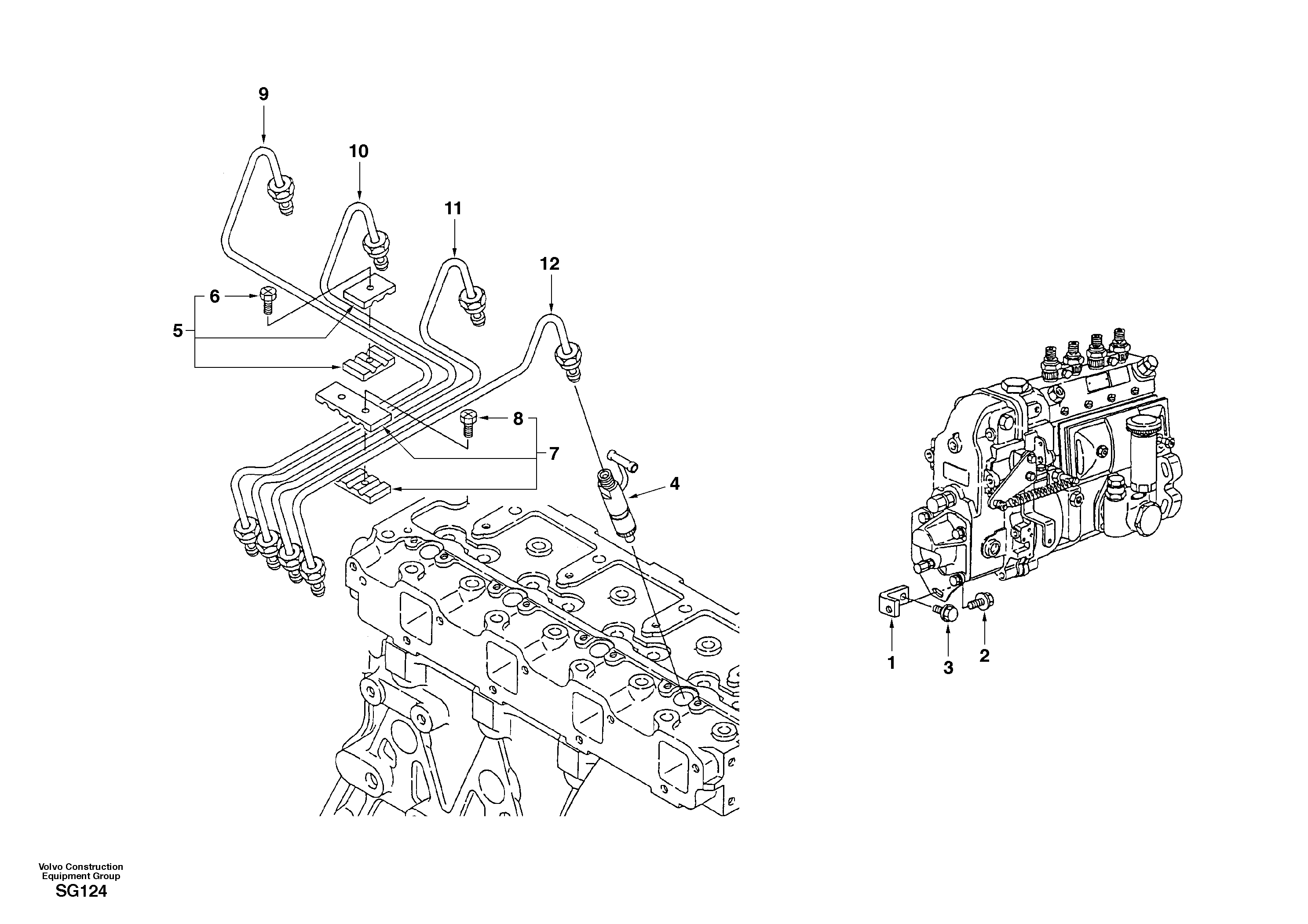 Схема запчастей Volvo EC55 - 44102 Fuel pipes-injector EC55 SER NO 3001 -