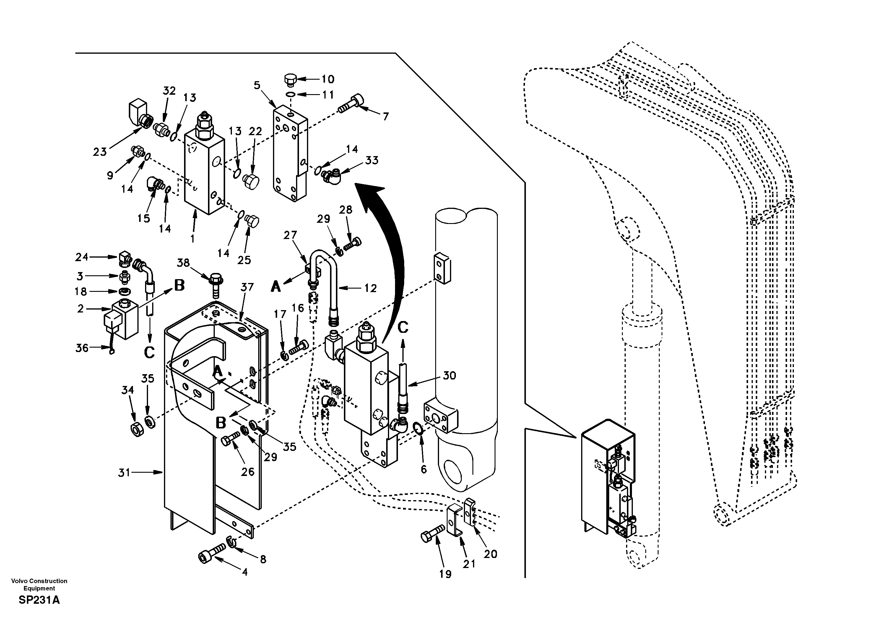 Схема запчастей Volvo EC55 - 95865 Working hydraulic, boom rupture EC55 SER NO 20001-