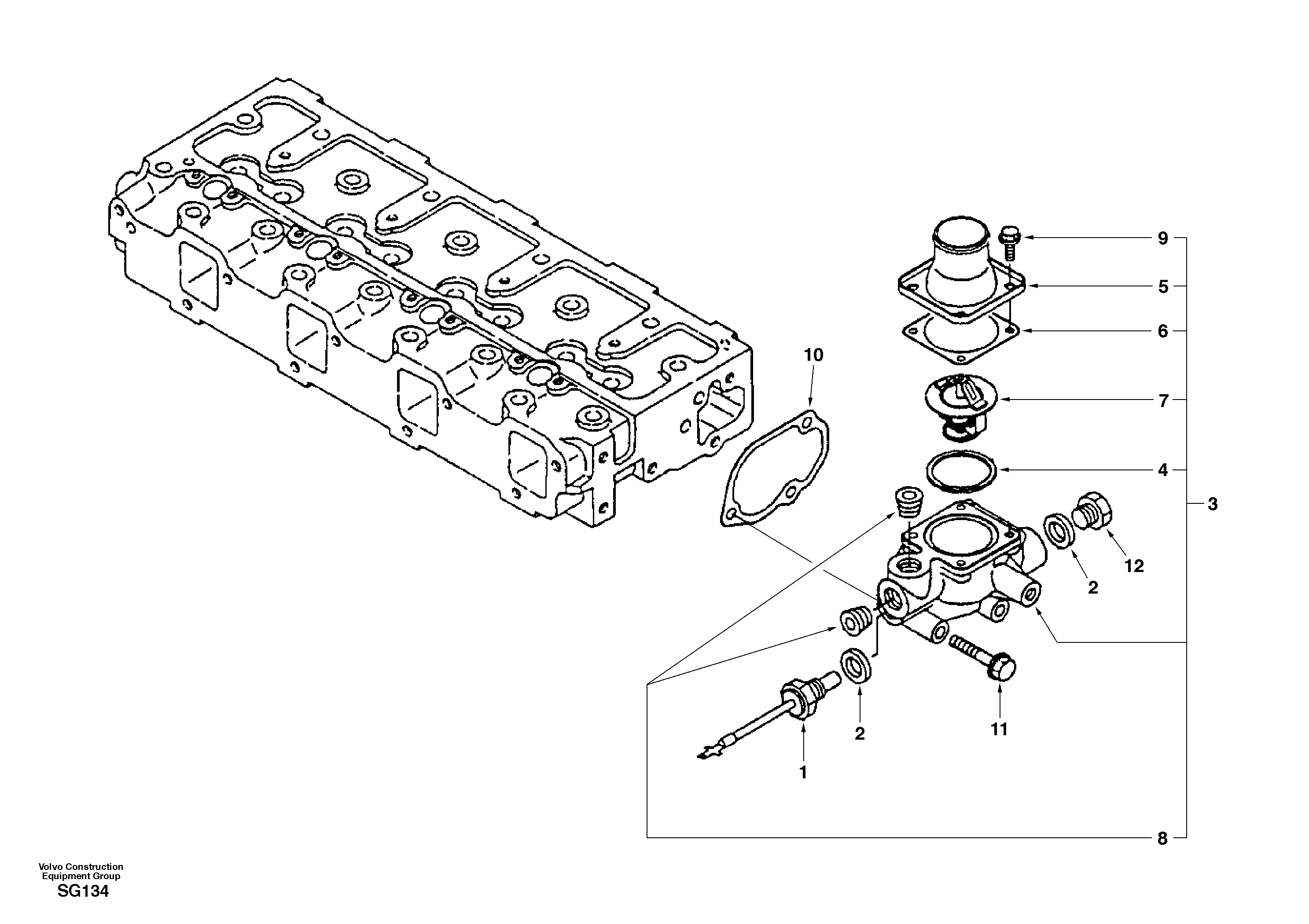 Схема запчастей Volvo EC55 - 32081 Thermostat housing EC55 SER NO 3001 -