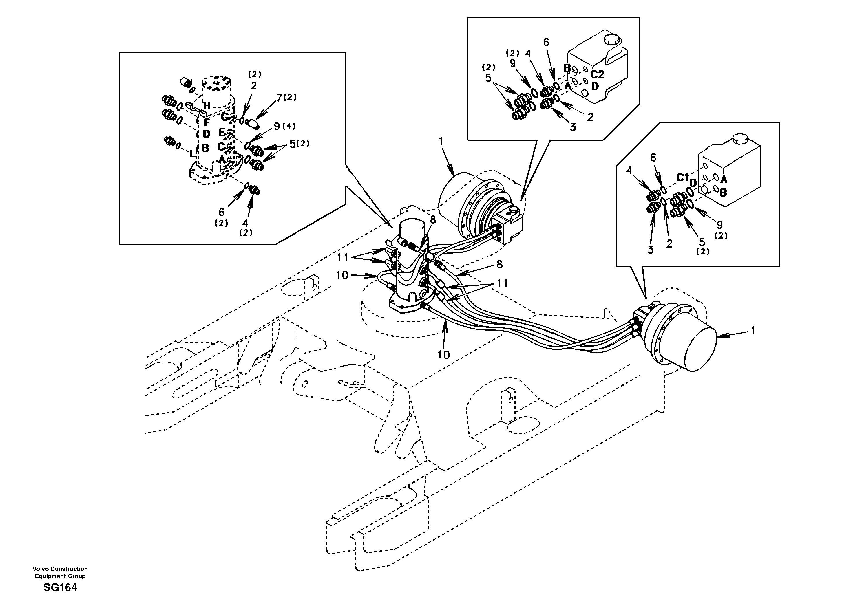Схема запчастей Volvo EC55 - 41858 Turning joint line, turning joint to travel motor EC55 SER NO 3001 -