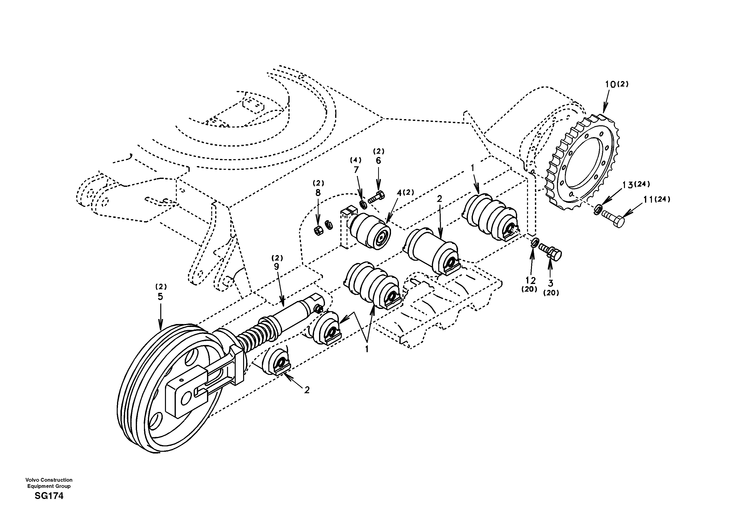 Схема запчастей Volvo EC55 - 8382 Undercarriage, components and track guards EC55 SER NO 3001 -