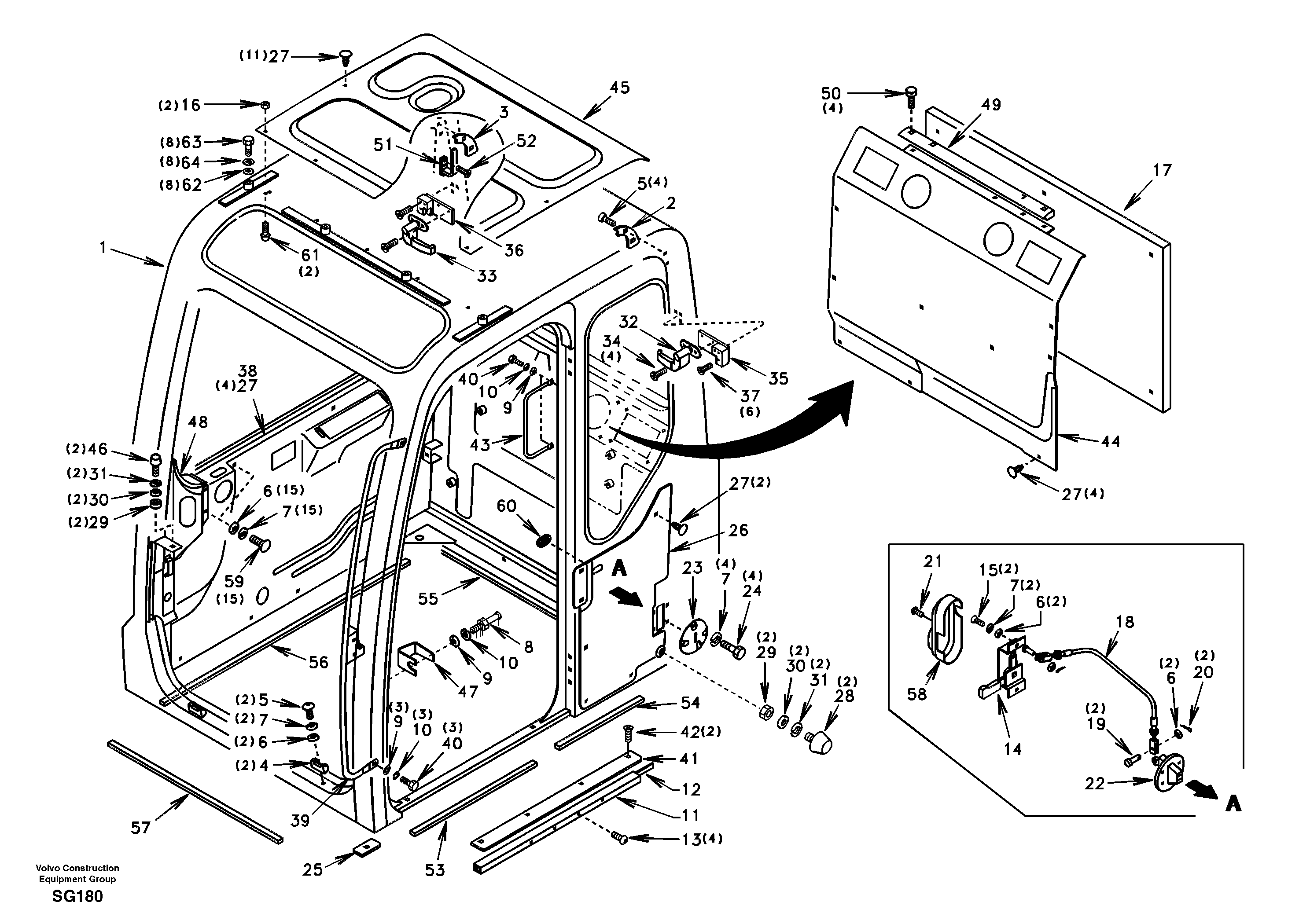 Схема запчастей Volvo EC55 - 8384 Operators cab EC55 SER NO 3001 -
