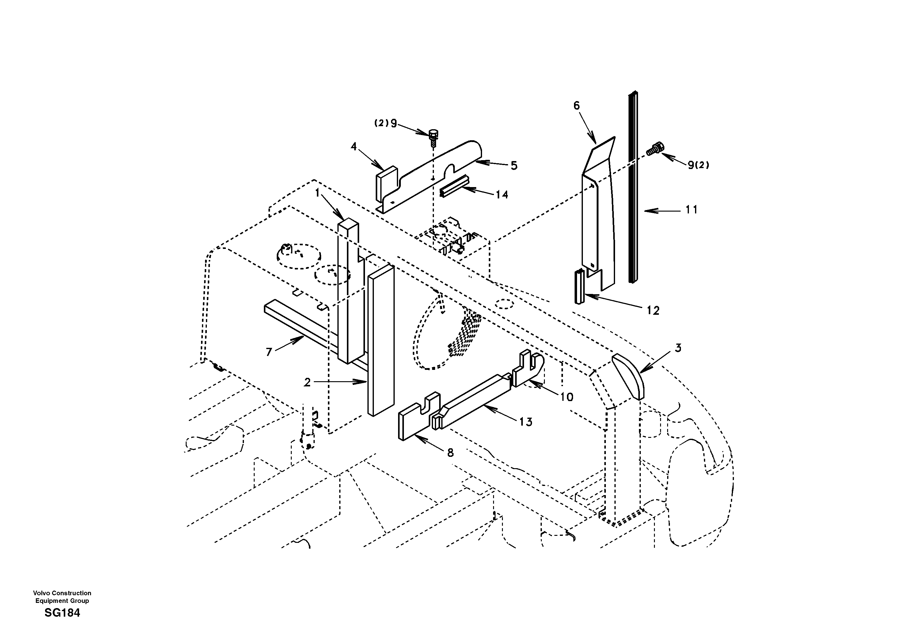 Схема запчастей Volvo EC55 - 9427 Cowl frame, cover and hood EC55 SER NO 3001 -