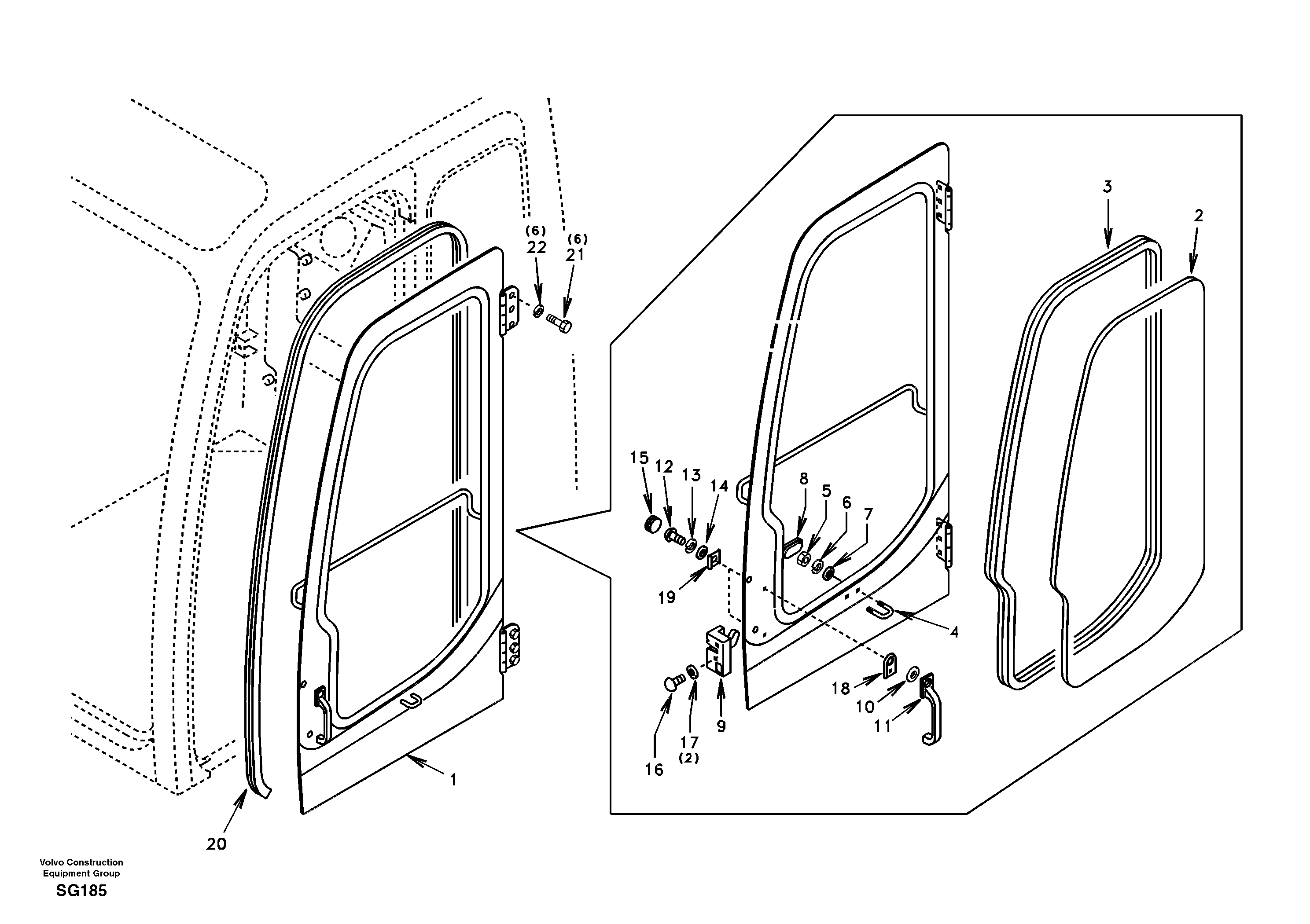 Схема запчастей Volvo EC55 - 88589 Door, operators cab EC55 SER NO 3001 -