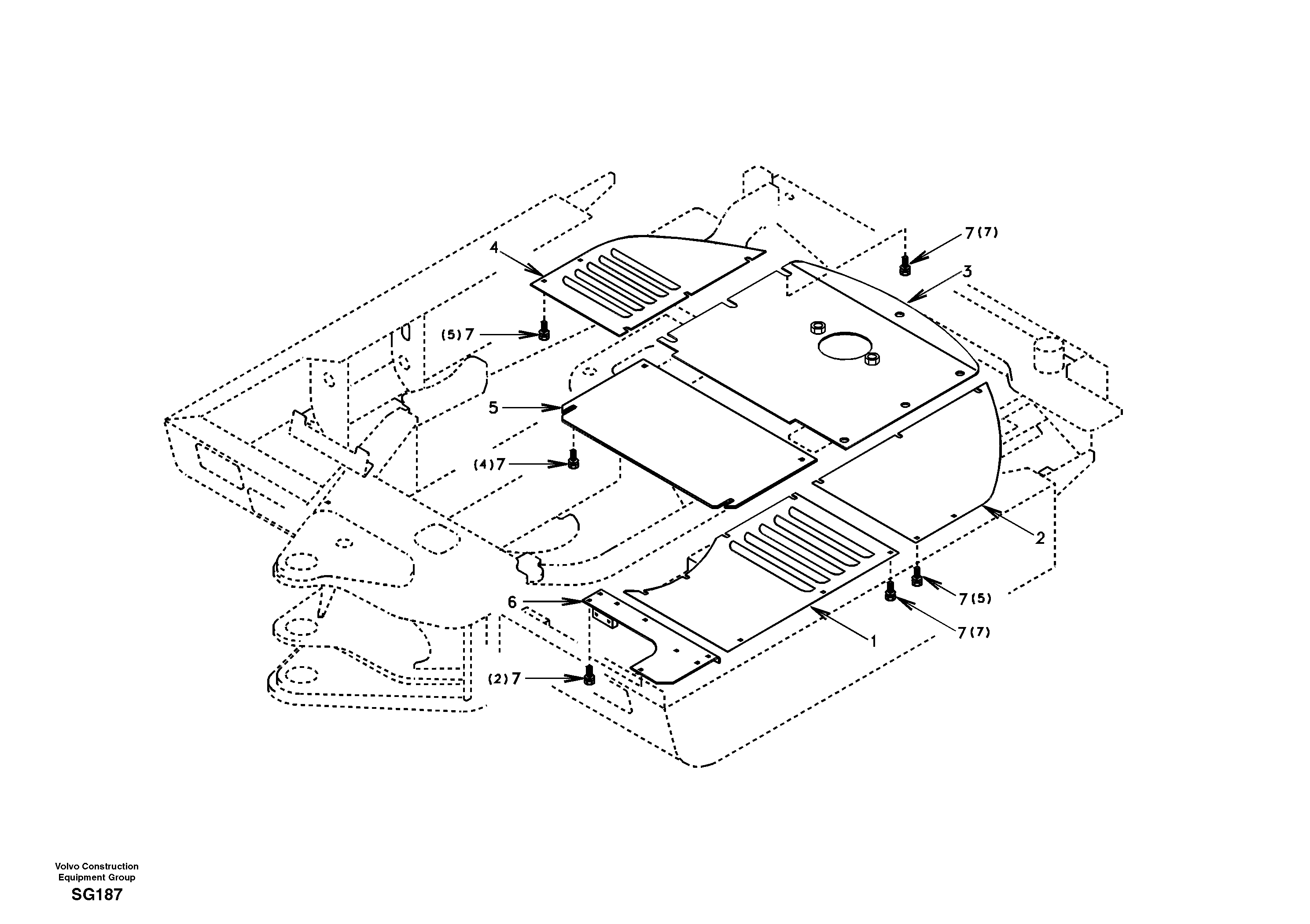 Схема запчастей Volvo EC55 - 43497 Hatches under engine, hydr.pumps, cooler, m.valve and fuel tank EC55 SER NO 3001 -