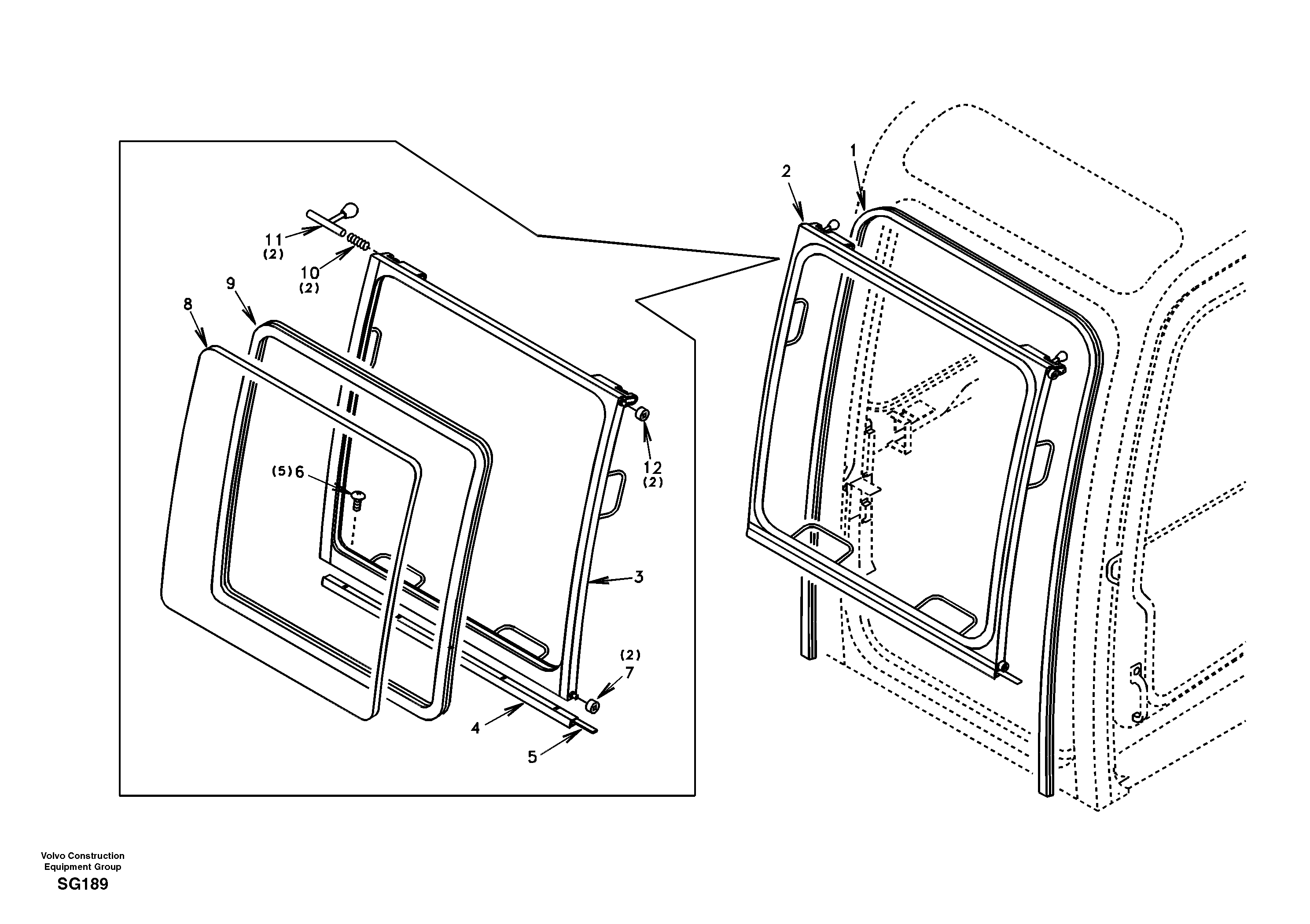 Схема запчастей Volvo EC55 - 43500 Стекло лобовое (ветровое) EC55 SER NO 3001 -