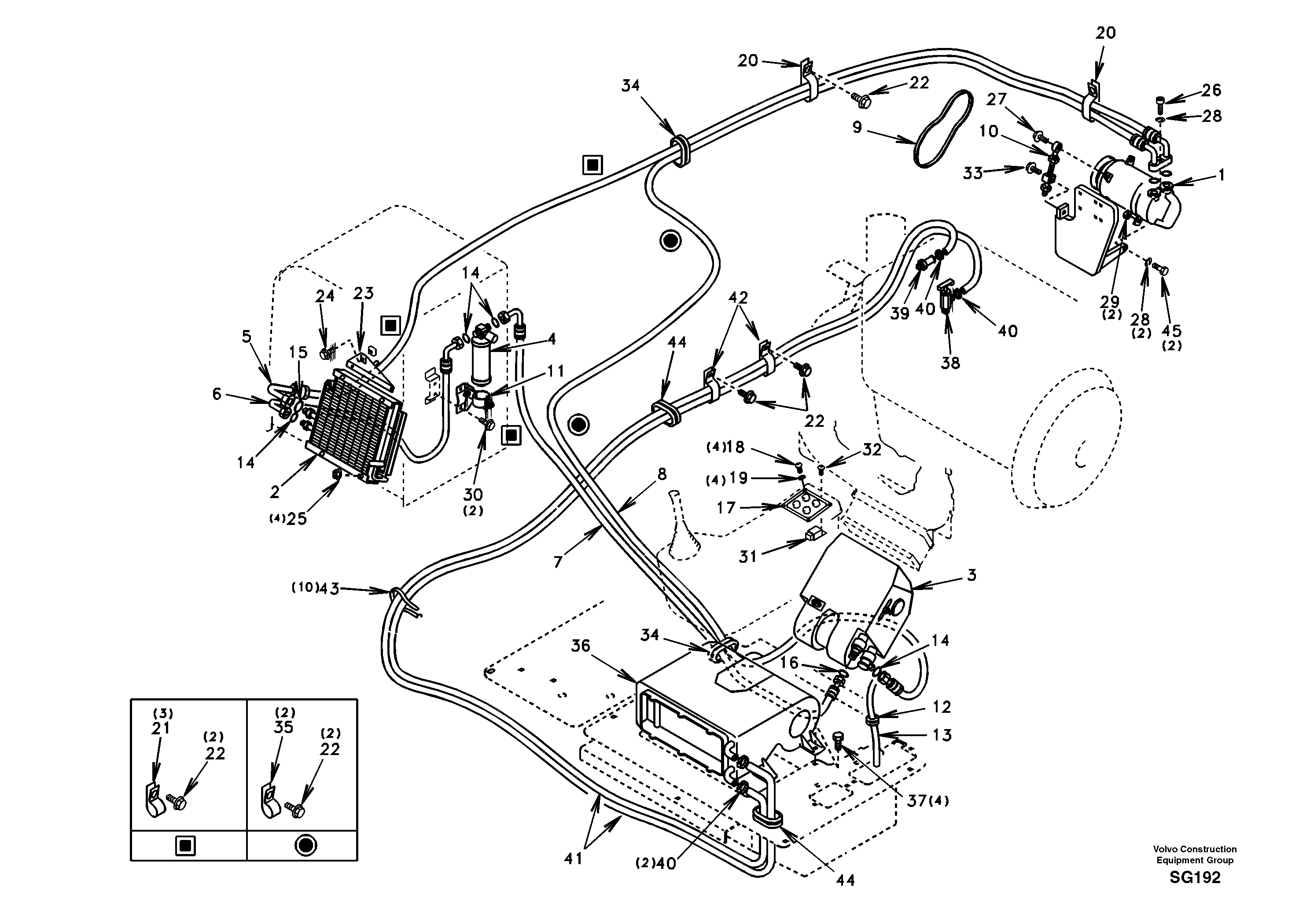 Схема запчастей Volvo EC55 - 97684 Air conditioning line, cooling and heater EC55 SER NO 3001 -