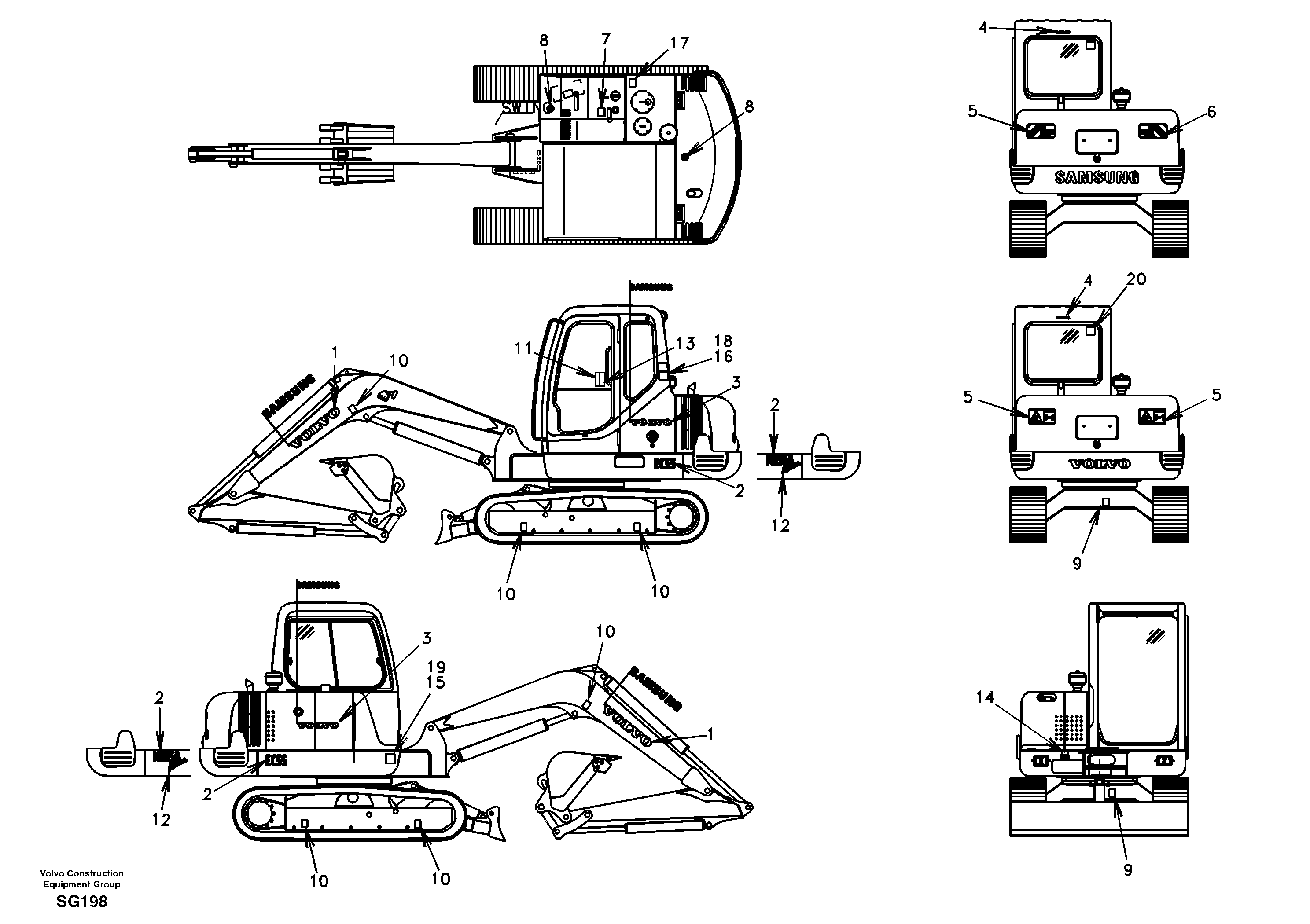 Схема запчастей Volvo EC55 - 38002 Decal, outer location EC55 SER NO 3001 -