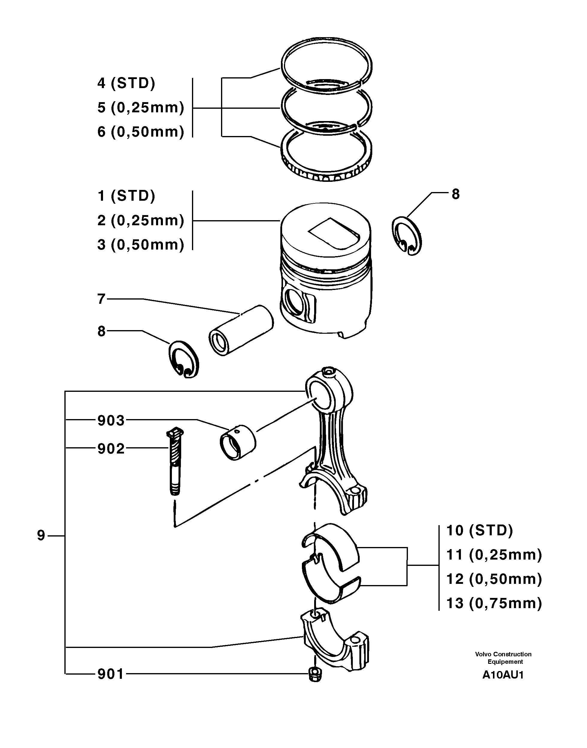 Схема запчастей Volvo EC70 - 60 Pistons / connecting rods EC70 TYPE 233
