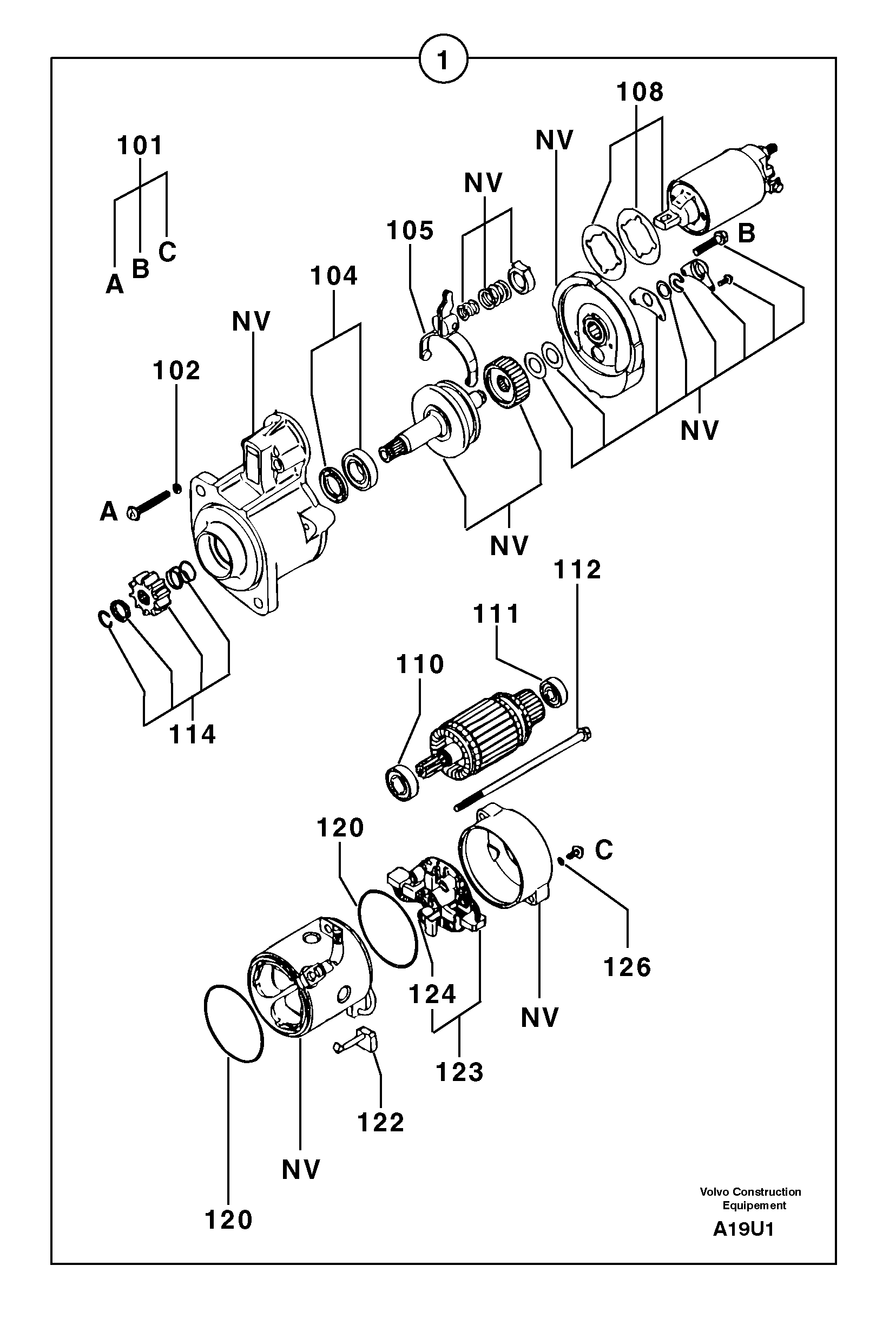Схема запчастей Volvo EC70 - 646 Starter motor EC70 TYPE 233