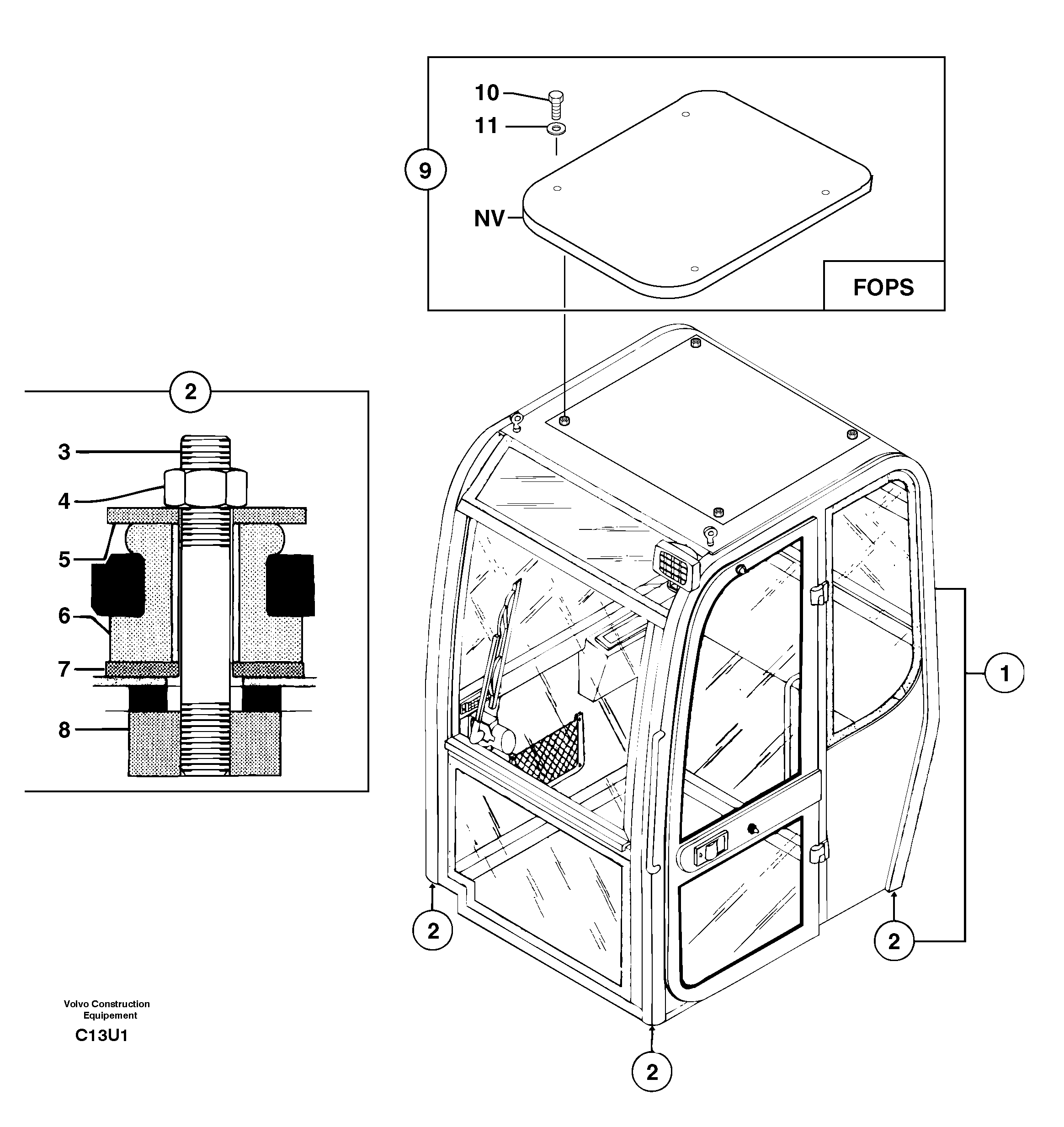Схема запчастей Volvo EC70 - 1951 Equipped cabin EC70 TYPE 233