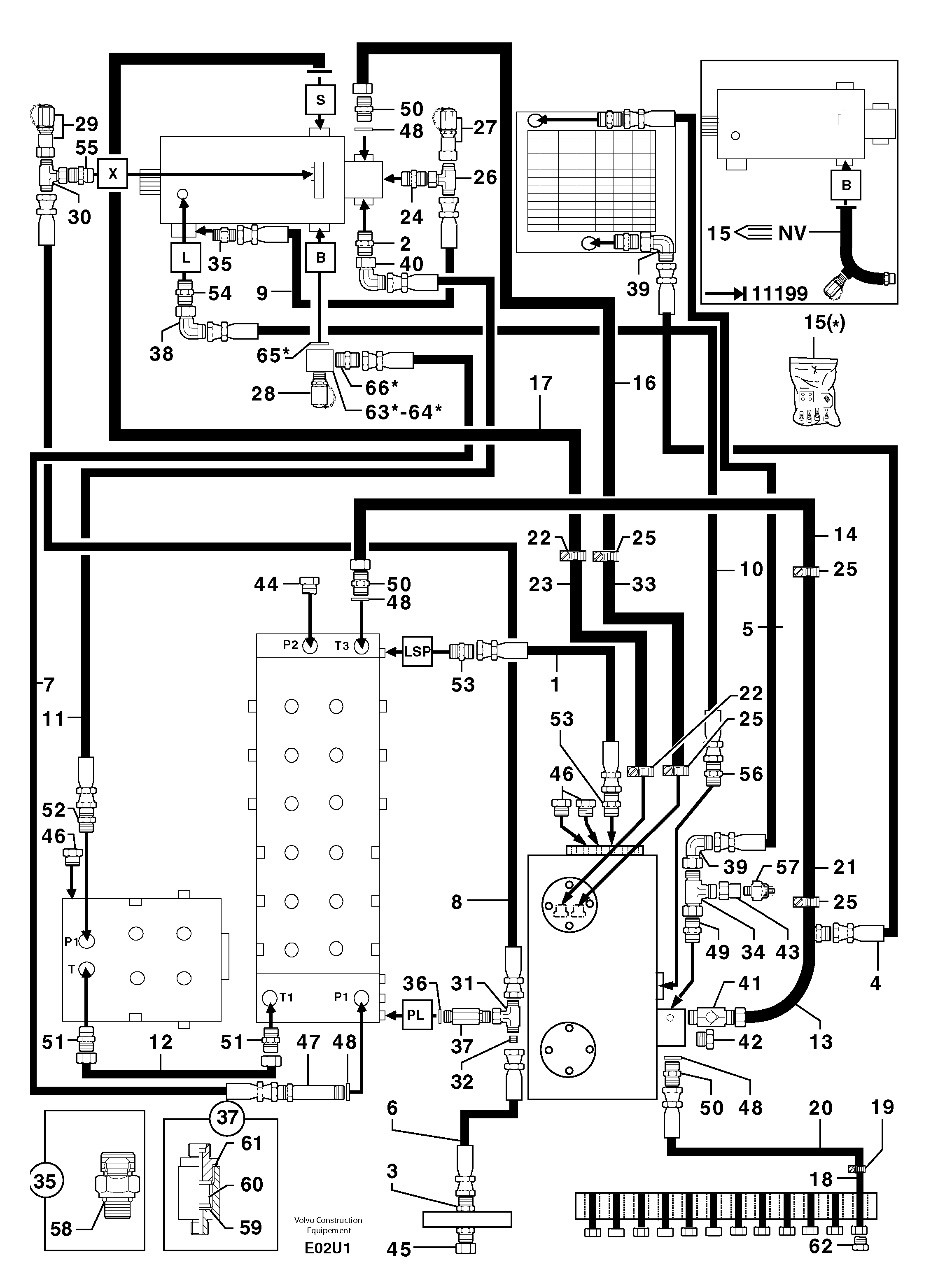 Схема запчастей Volvo EC70 - 84680 Attachments supply and return circuit EC70 TYPE 233