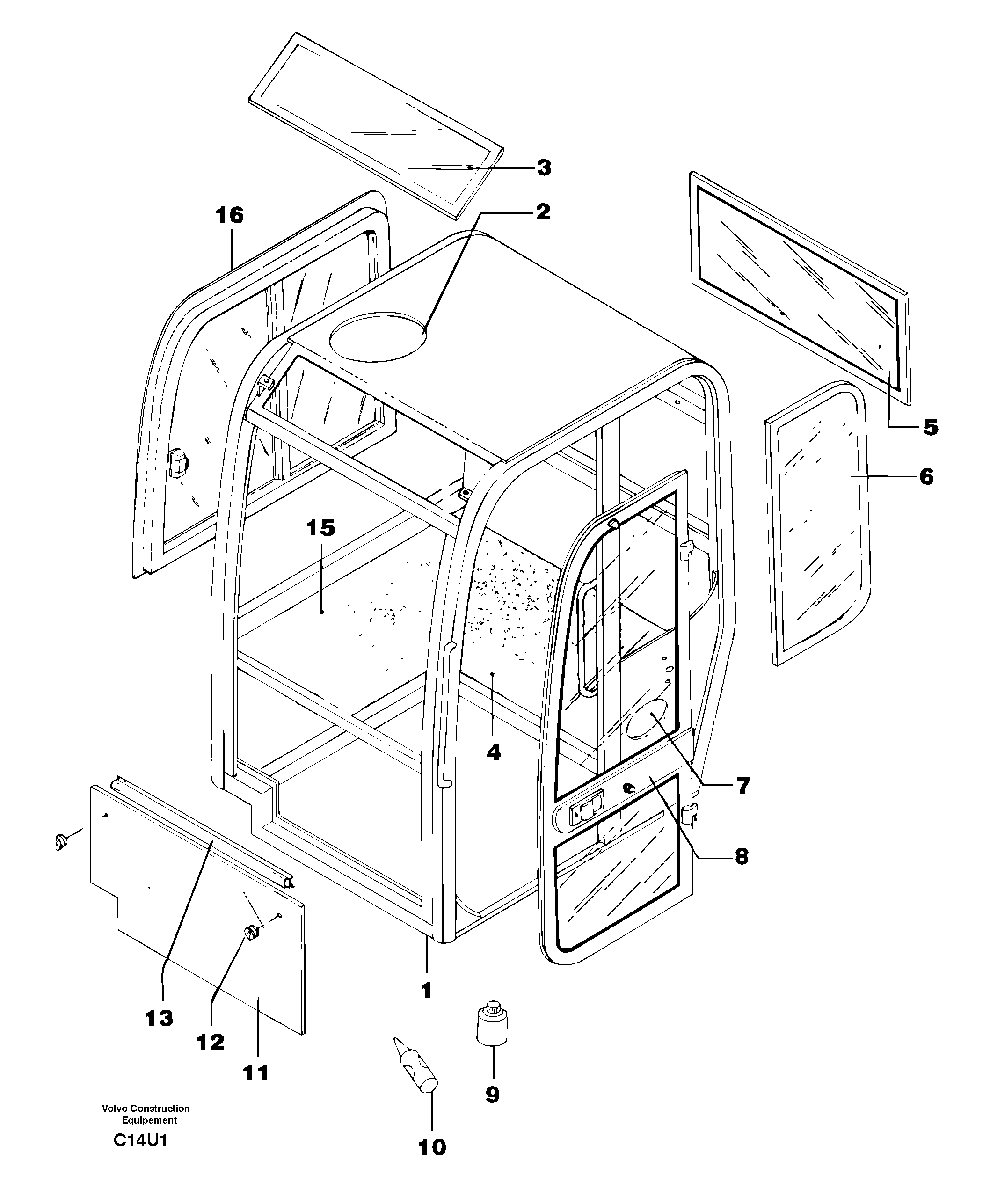 Схема запчастей Volvo EC70 - 3310 Cab : glass EC70VV TYPE 233