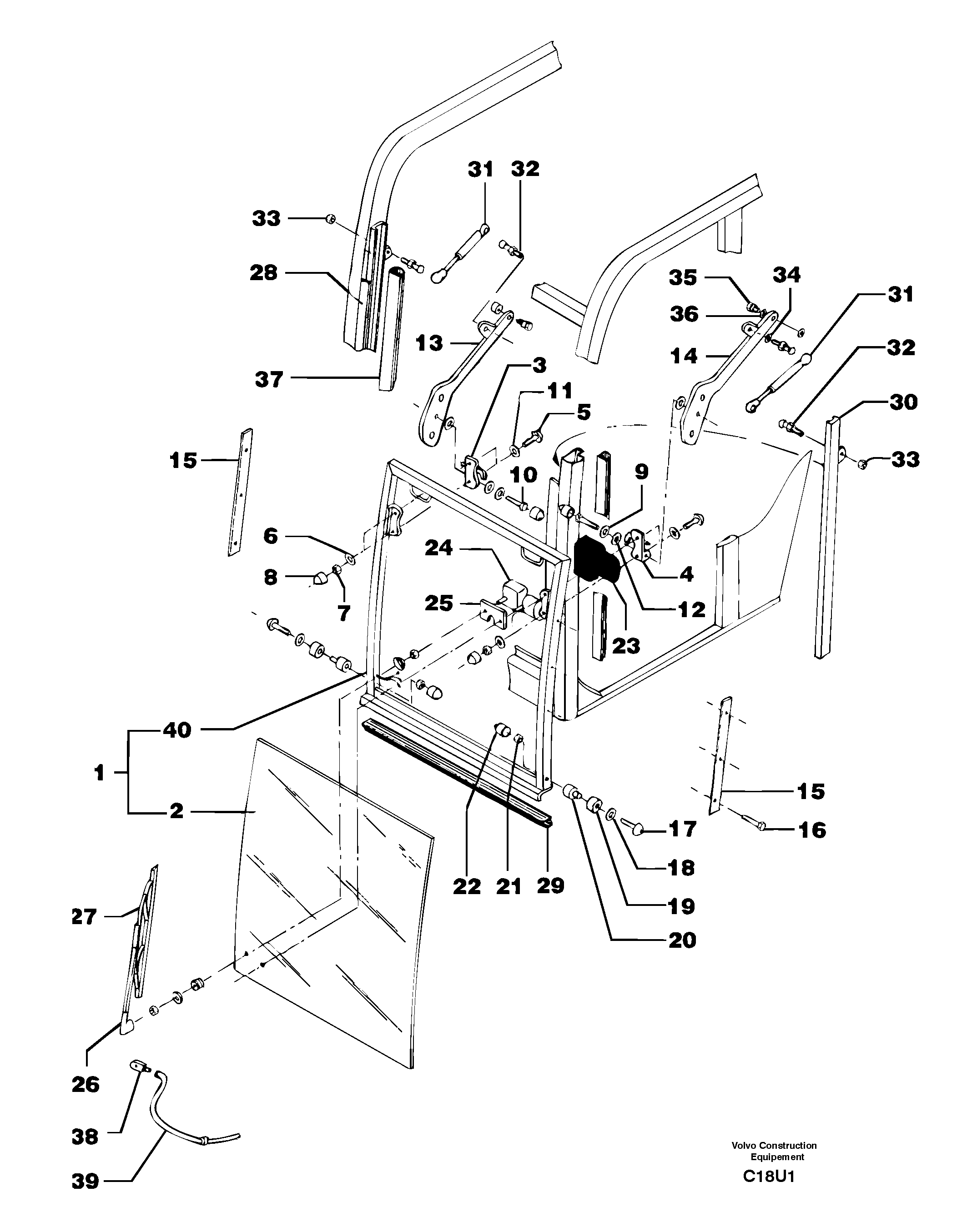 Схема запчастей Volvo EC70 - 3312 Cab : sliding window ( front ) EC70VV TYPE 233