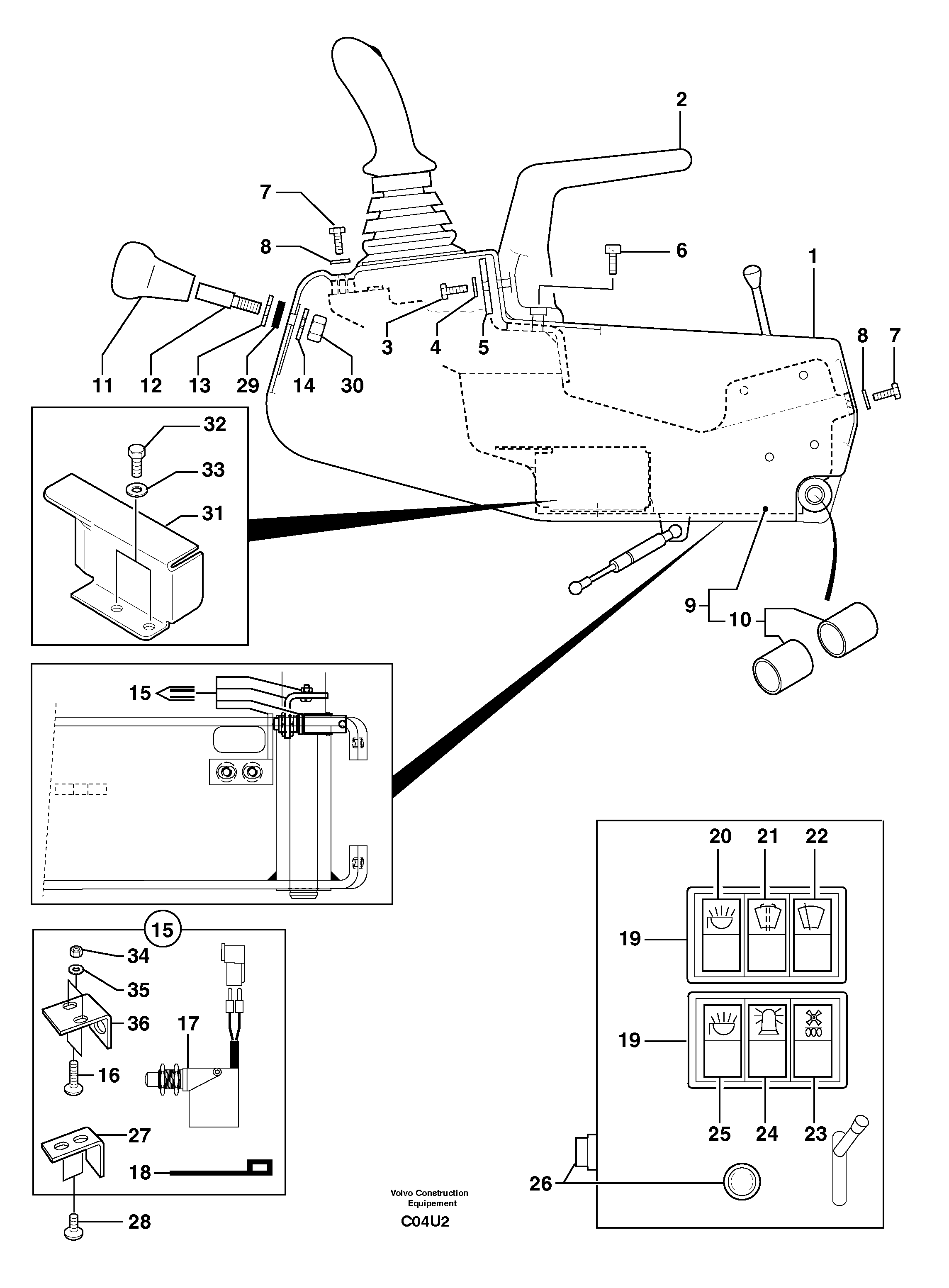 Схема запчастей Volvo EC70 - 96687 Operators station : instrument panel ( left ) EC70VV TYPE 233