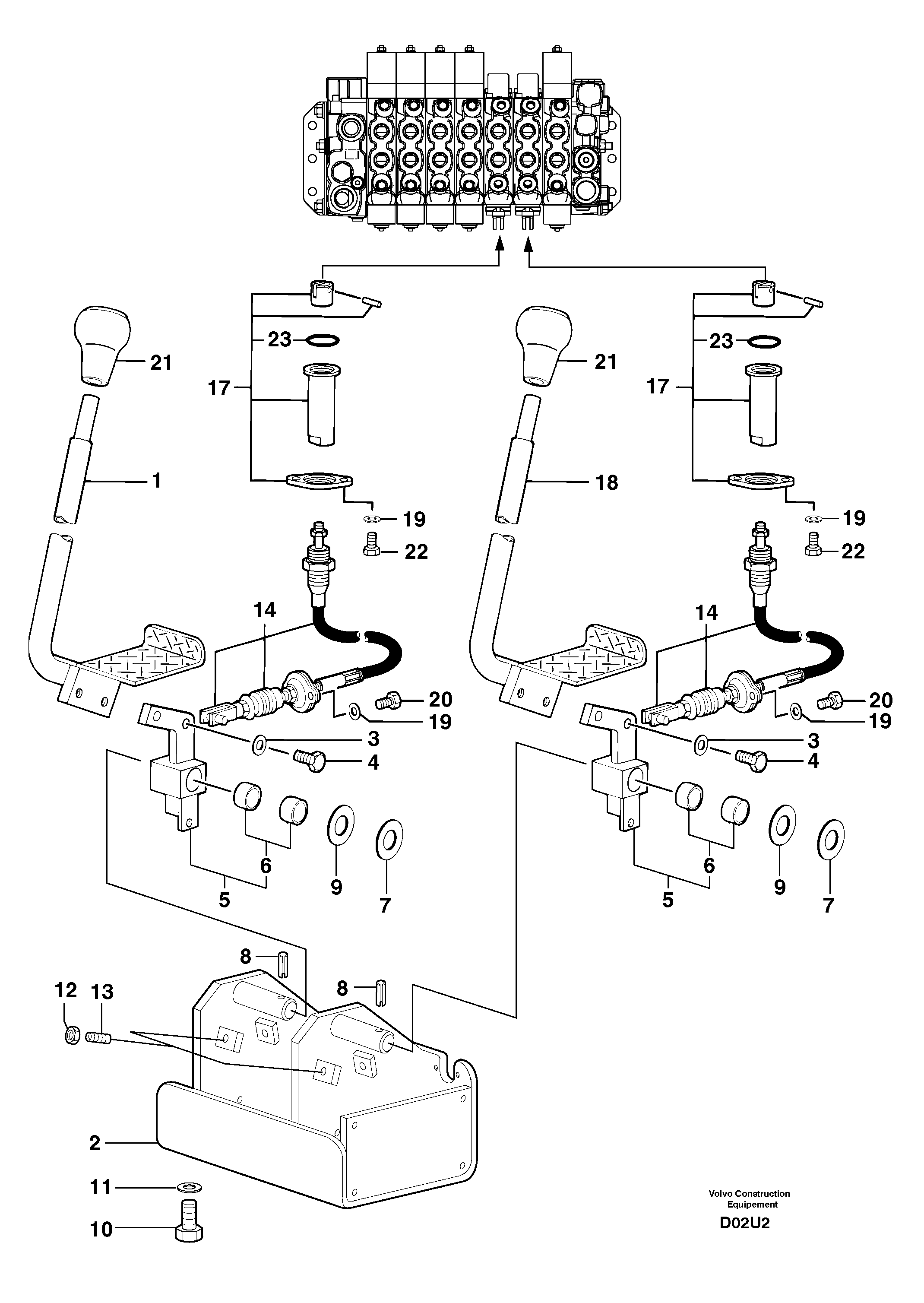 Схема запчастей Volvo EC70 - 2823 Control levers : travelling EC70VV TYPE 233