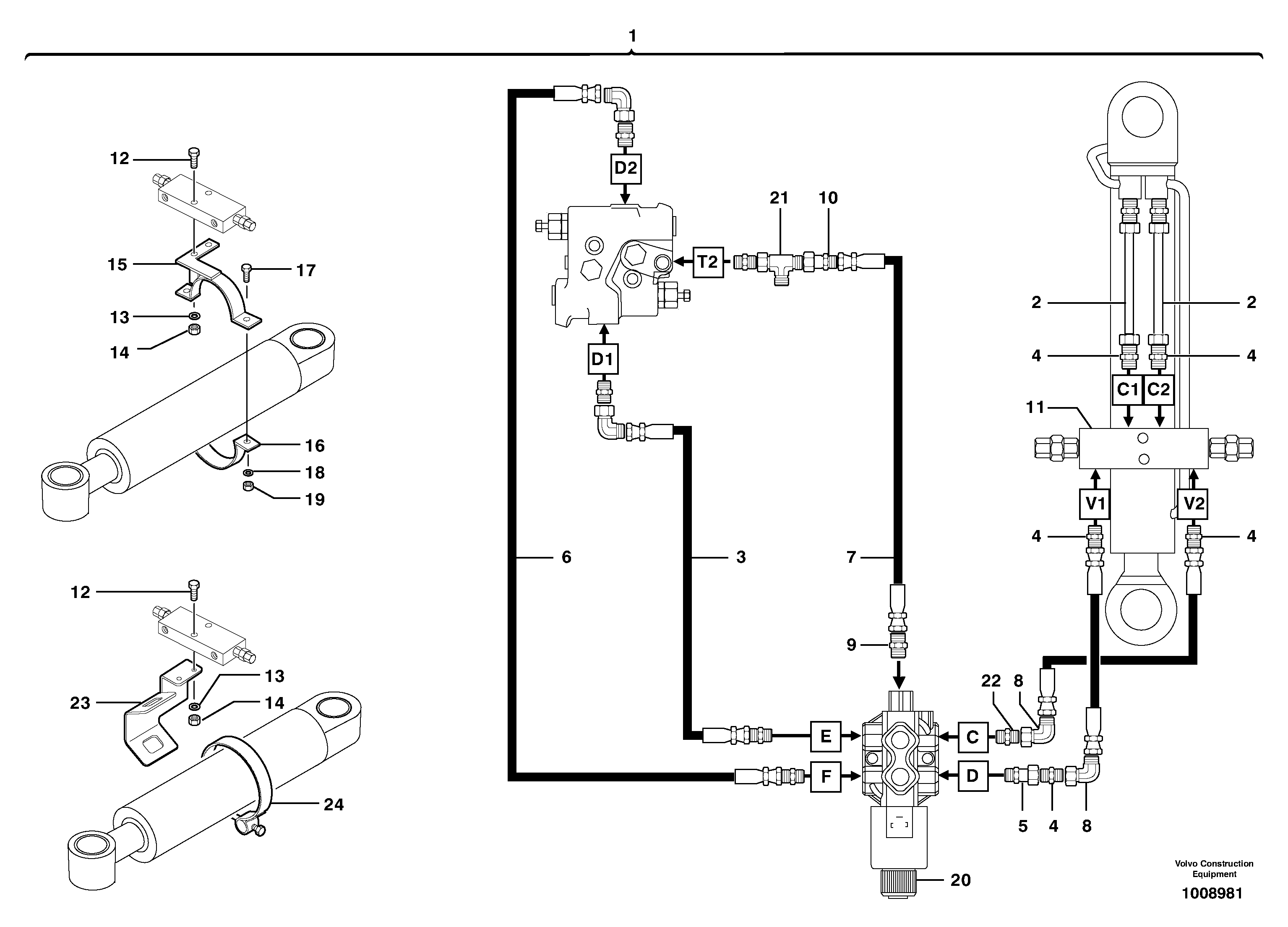 Схема запчастей Volvo EC70 - 105926 Hydraulic circuit ( balancing valve / offset cylinder ) EC70 TYPE 233
