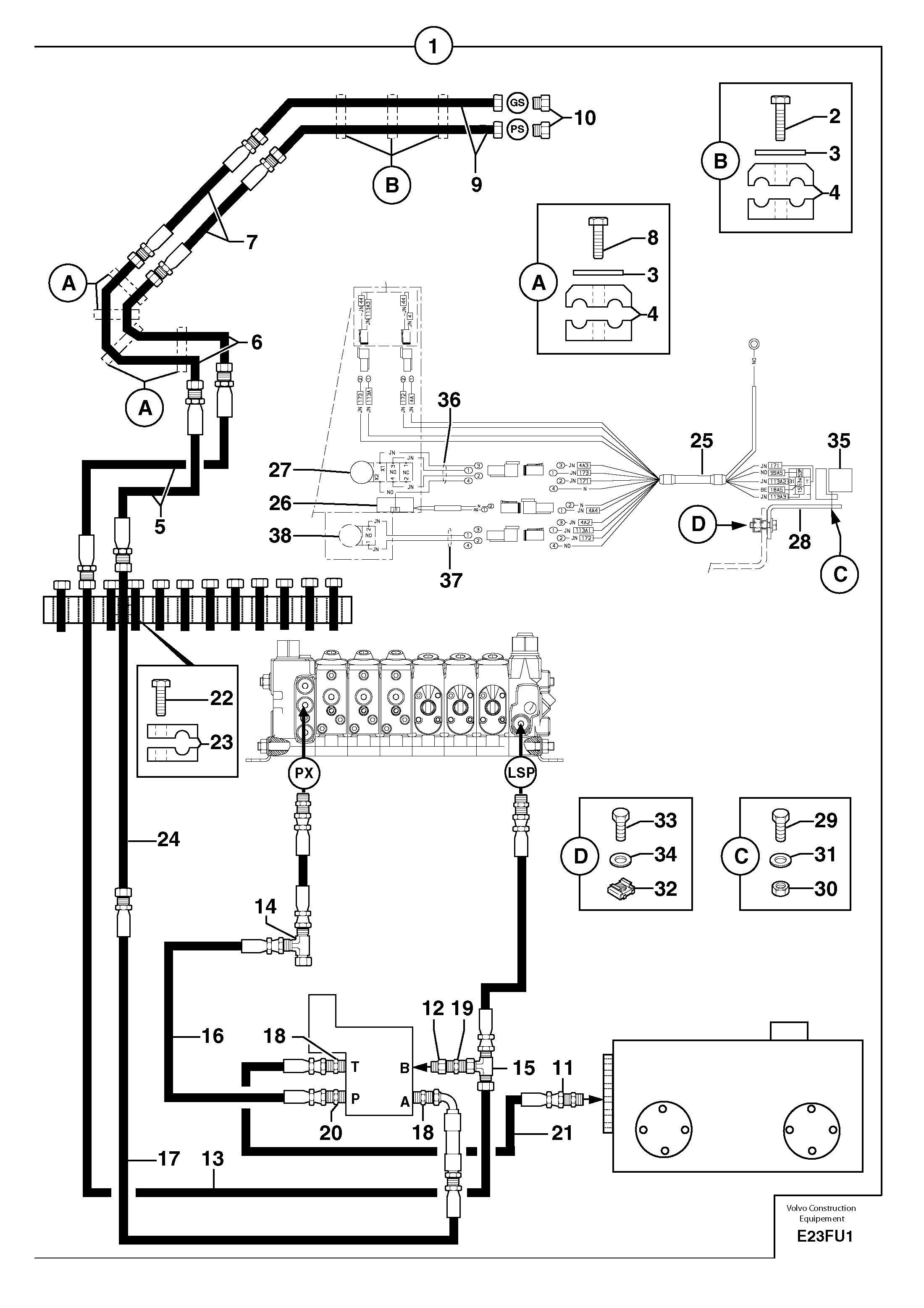 Схема запчастей Volvo EC70 - 102757 Hyd. circuit (quickfit/double-acting) EC70 TYPE 233
