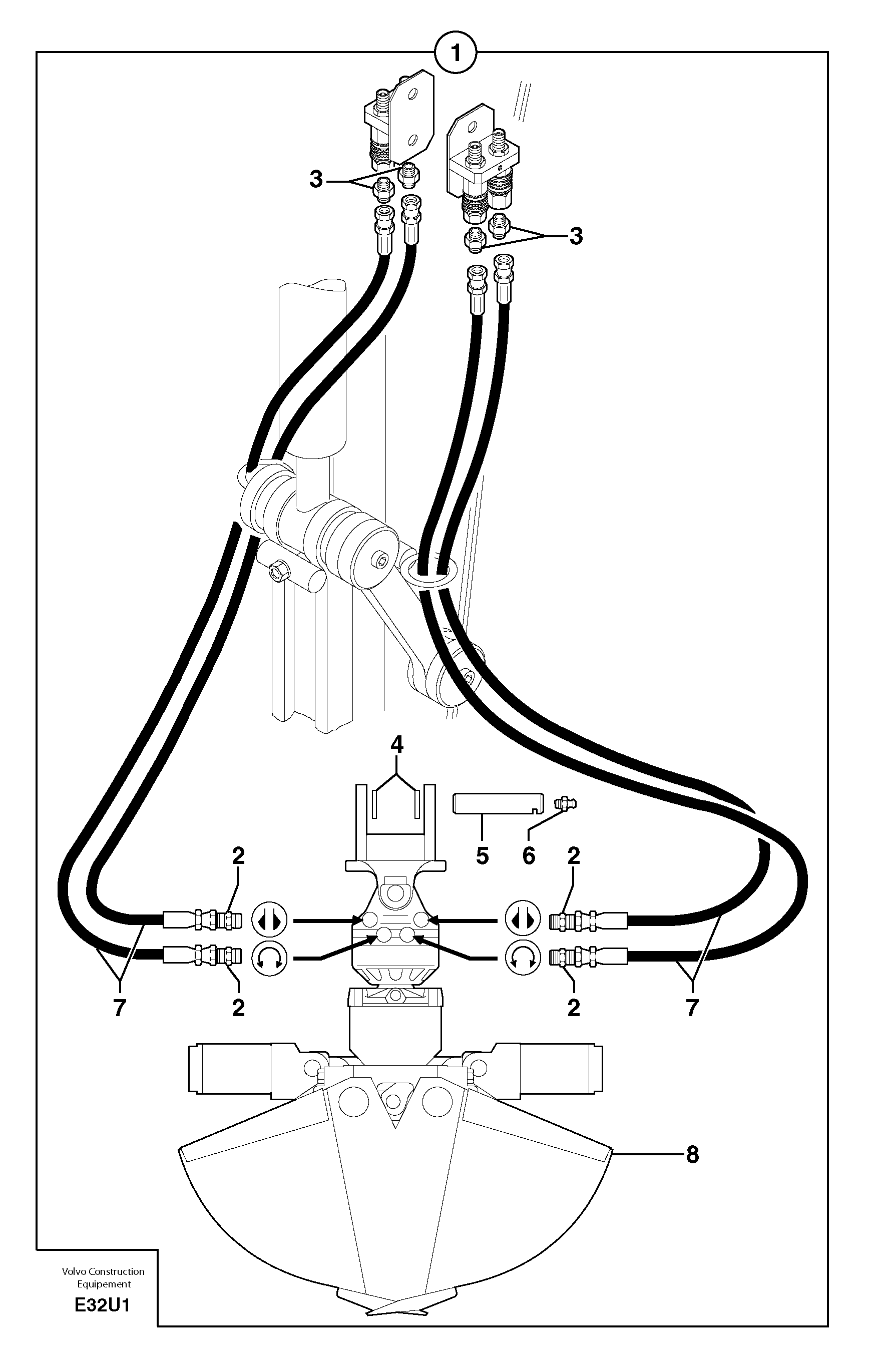 Схема запчастей Volvo EC70 - 2510 Hydr. circuit. ( grab jaw ) EC70VV TYPE 233