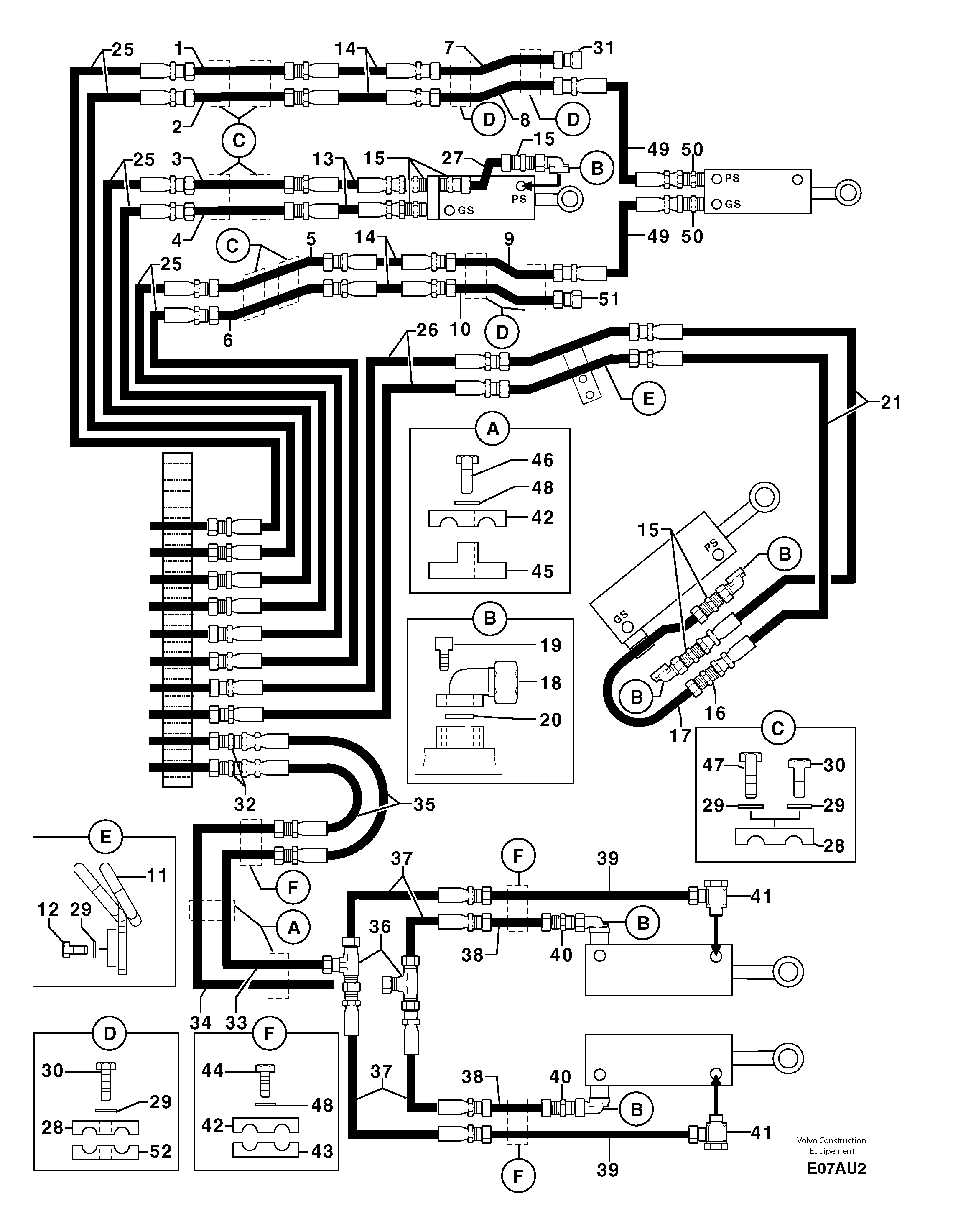 Схема запчастей Volvo EC70 - 86451 Hydr. circuit ( attachment ) ( continued ) EC70VV TYPE 233
