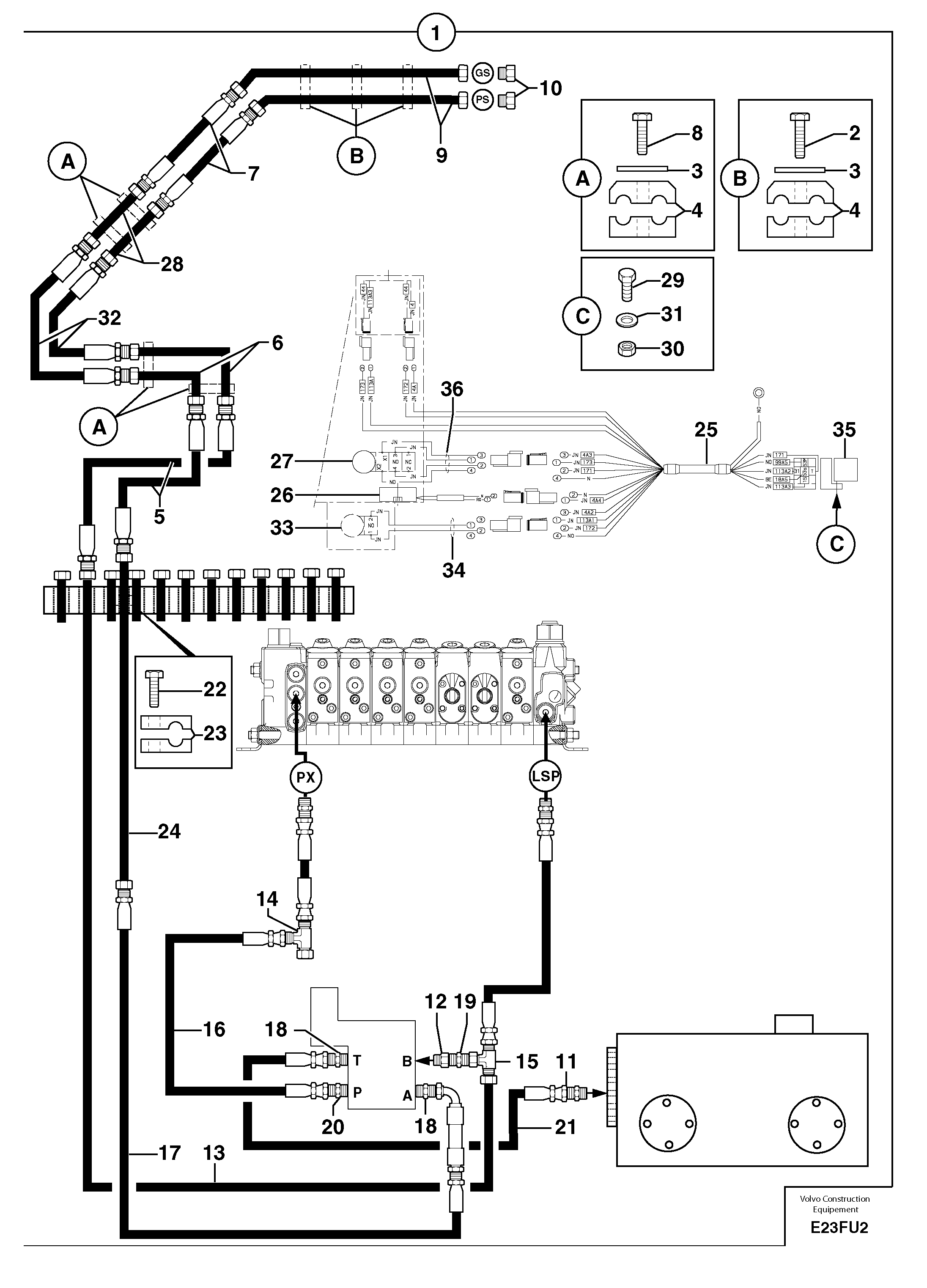 Схема запчастей Volvo EC70 - 97714 Hyd. circuit (quickfit/double-acting) EC70VV TYPE 233