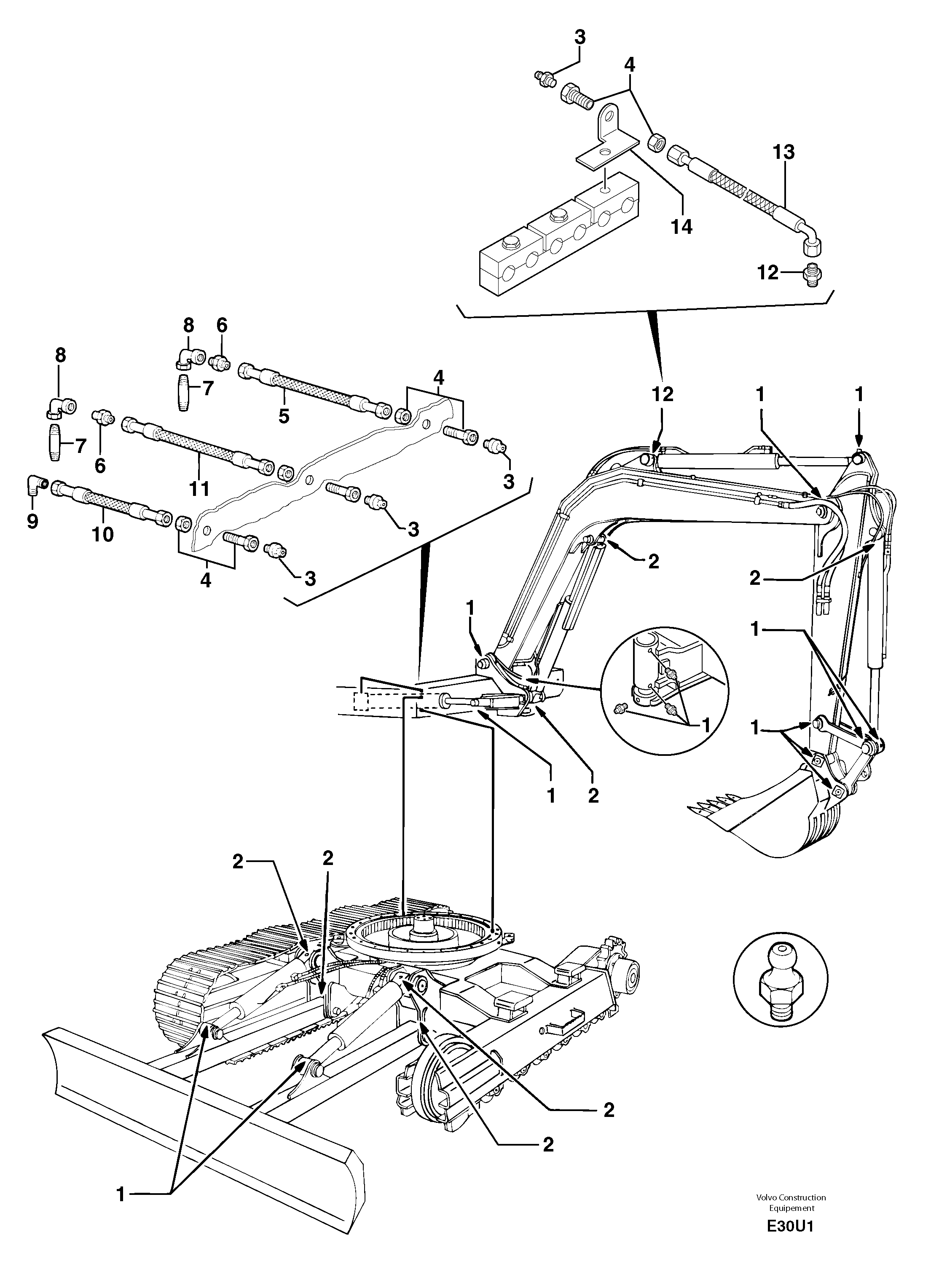 Схема запчастей Volvo EC70 - 93249 Lubrication chart EC70 TYPE 233