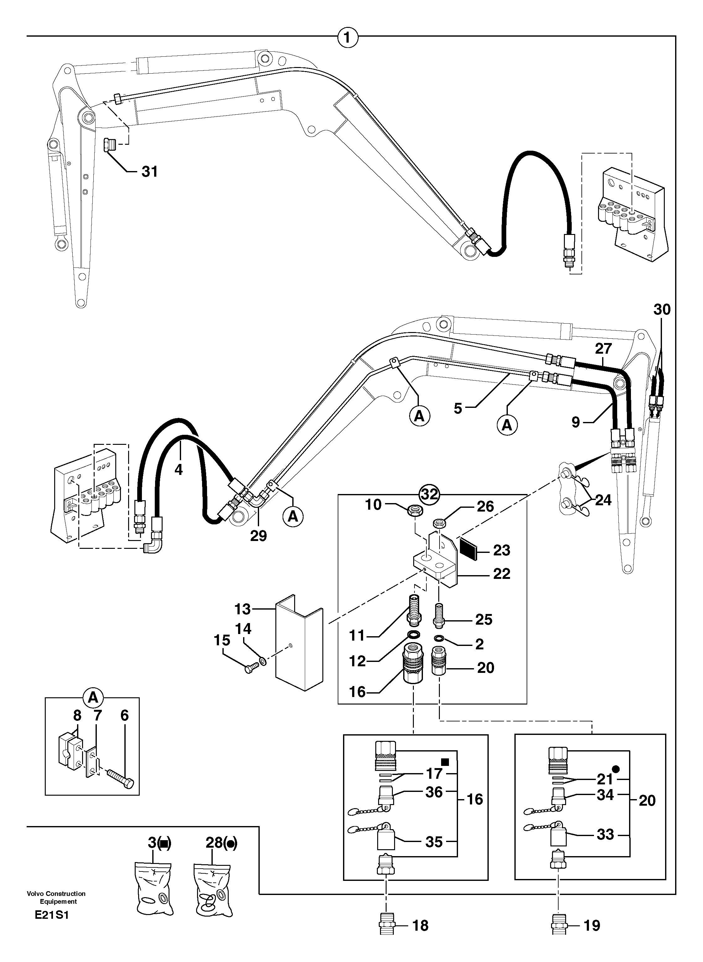 Схема запчастей Volvo EW50 - 105289 Hydraulic circuit ( accessories - 75 l/min ) EW50 TYPE 256