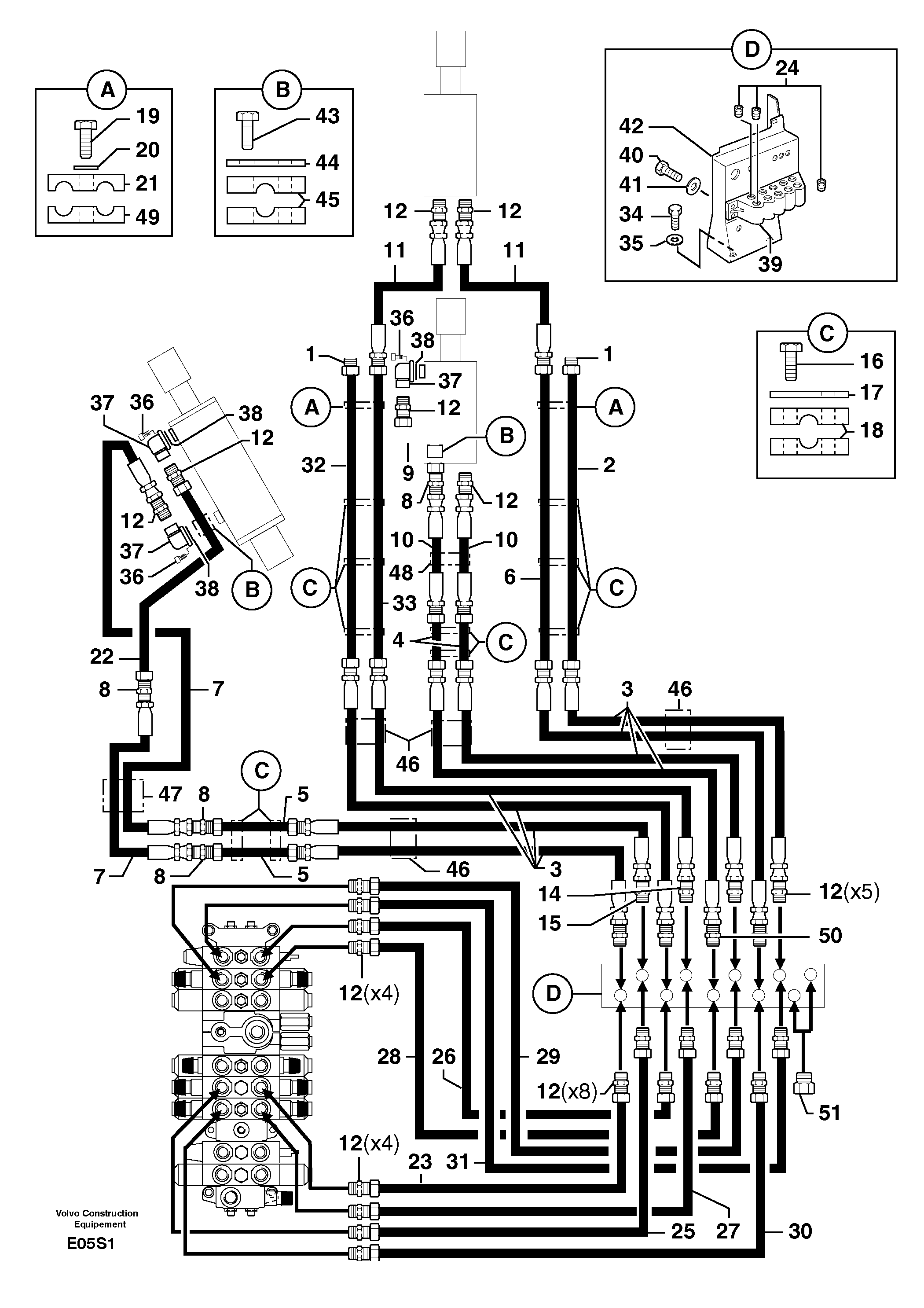 Схема запчастей Volvo EW50 - 13879 Hydr. circuit.( boom / dipper arm / bucket ) EW50 TYPE 256