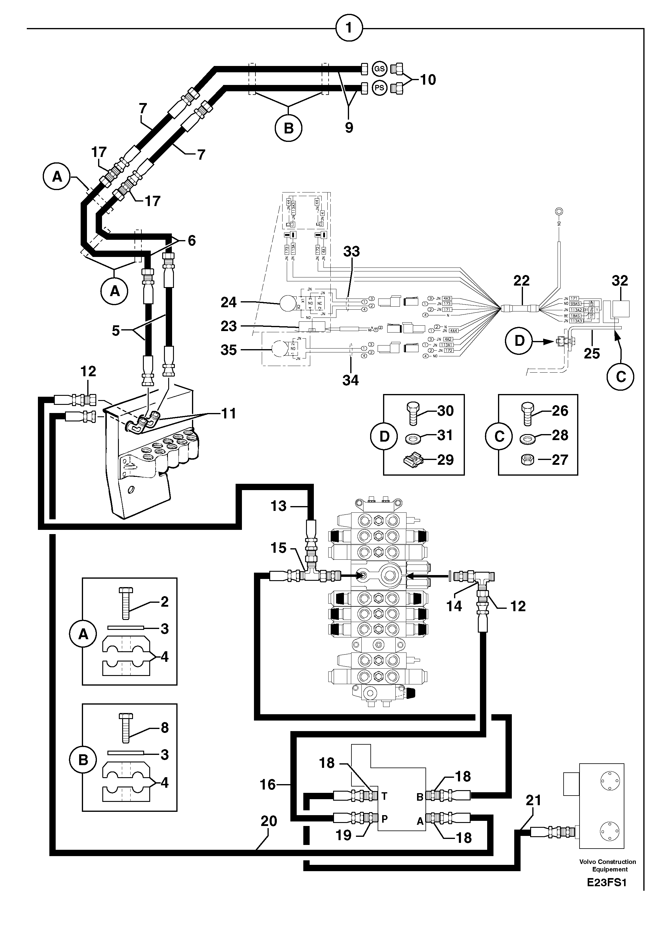 Схема запчастей Volvo EW50 - 97482 Hyd. circuit (quickfit/double-acting) EW50 TYPE 256