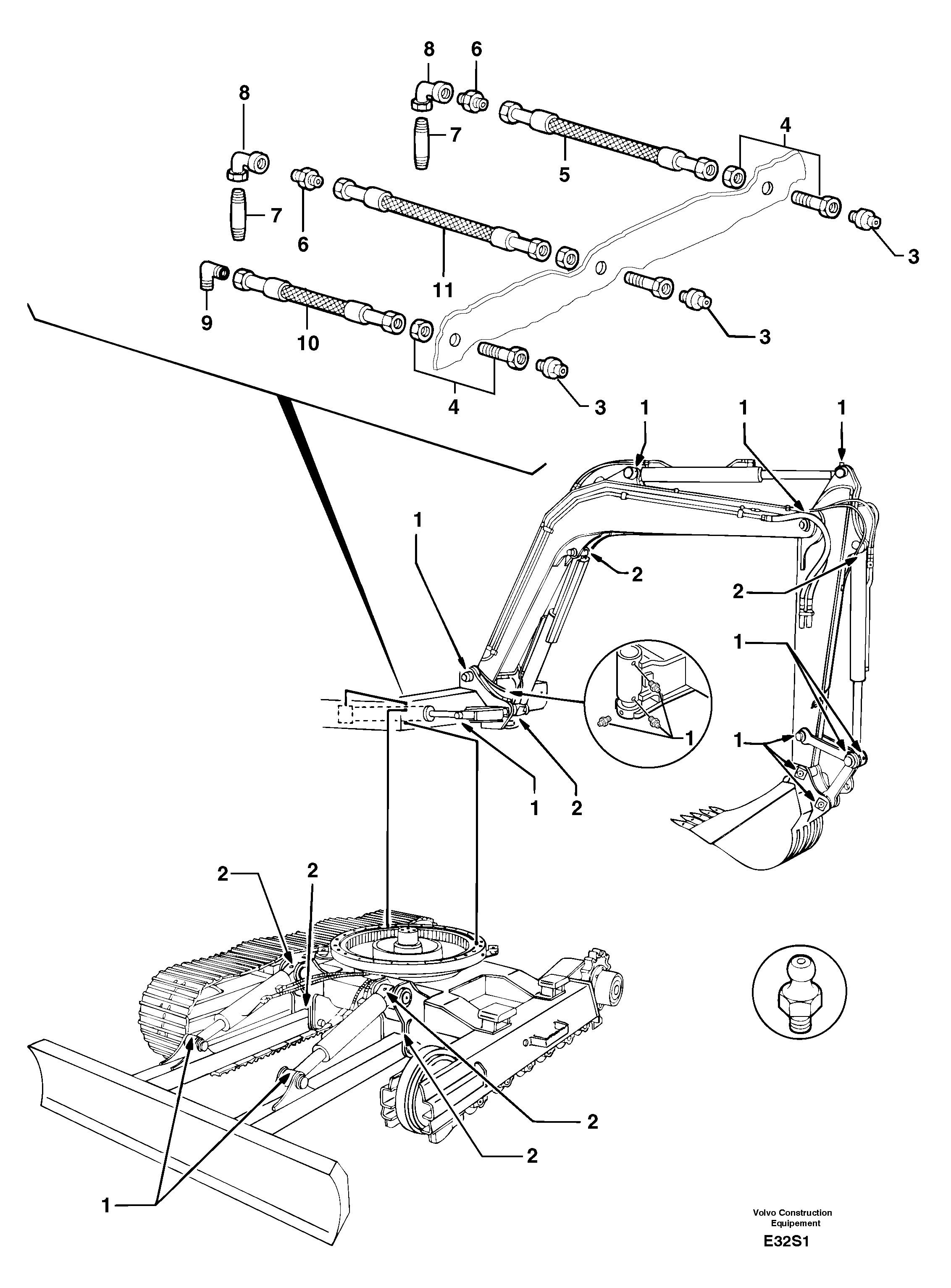 Схема запчастей Volvo EW50 - 96029 Lubrication chart EW50 TYPE 256
