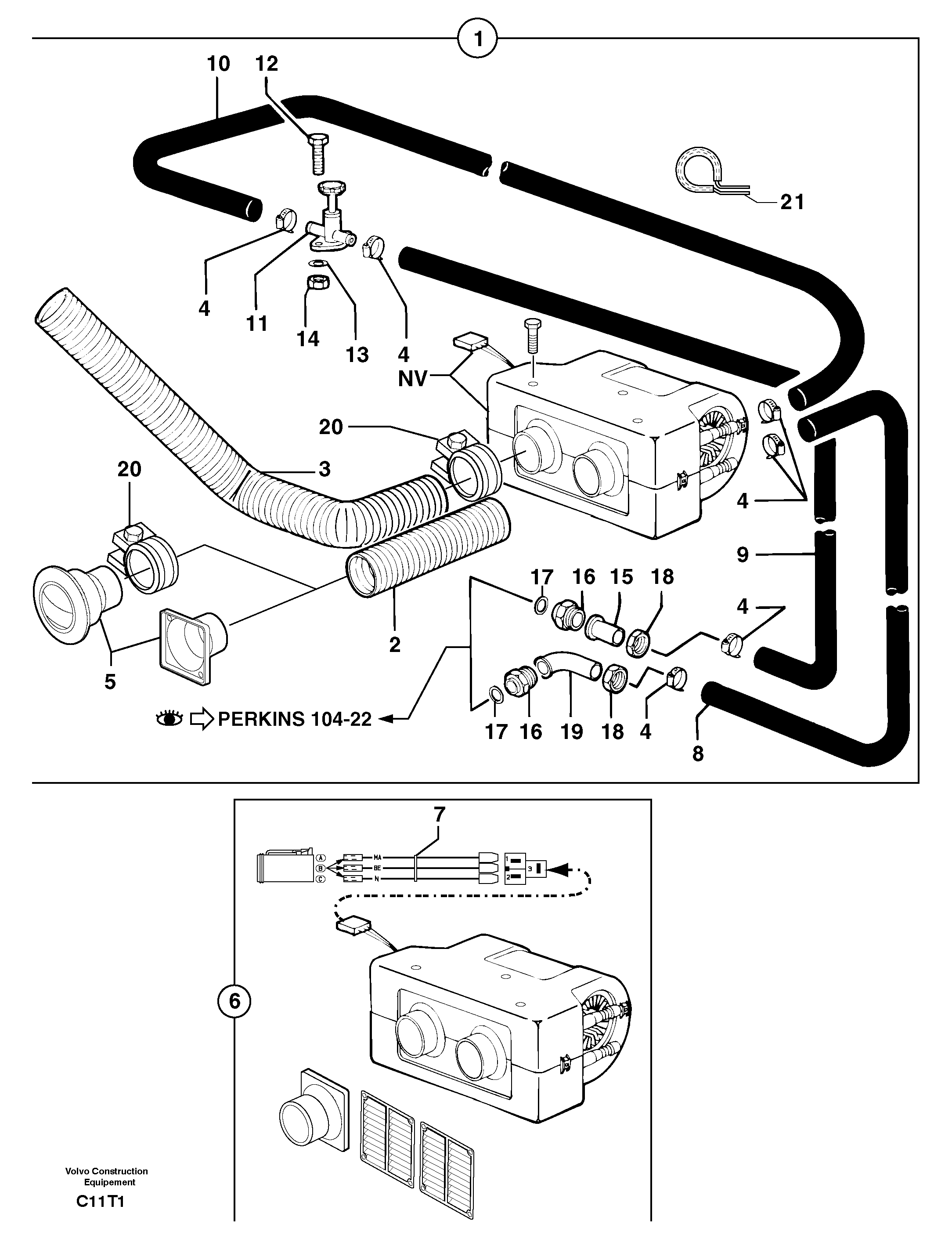 Схема запчастей Volvo EW50 - 105756 Cab heating EW50VV TYPE 256