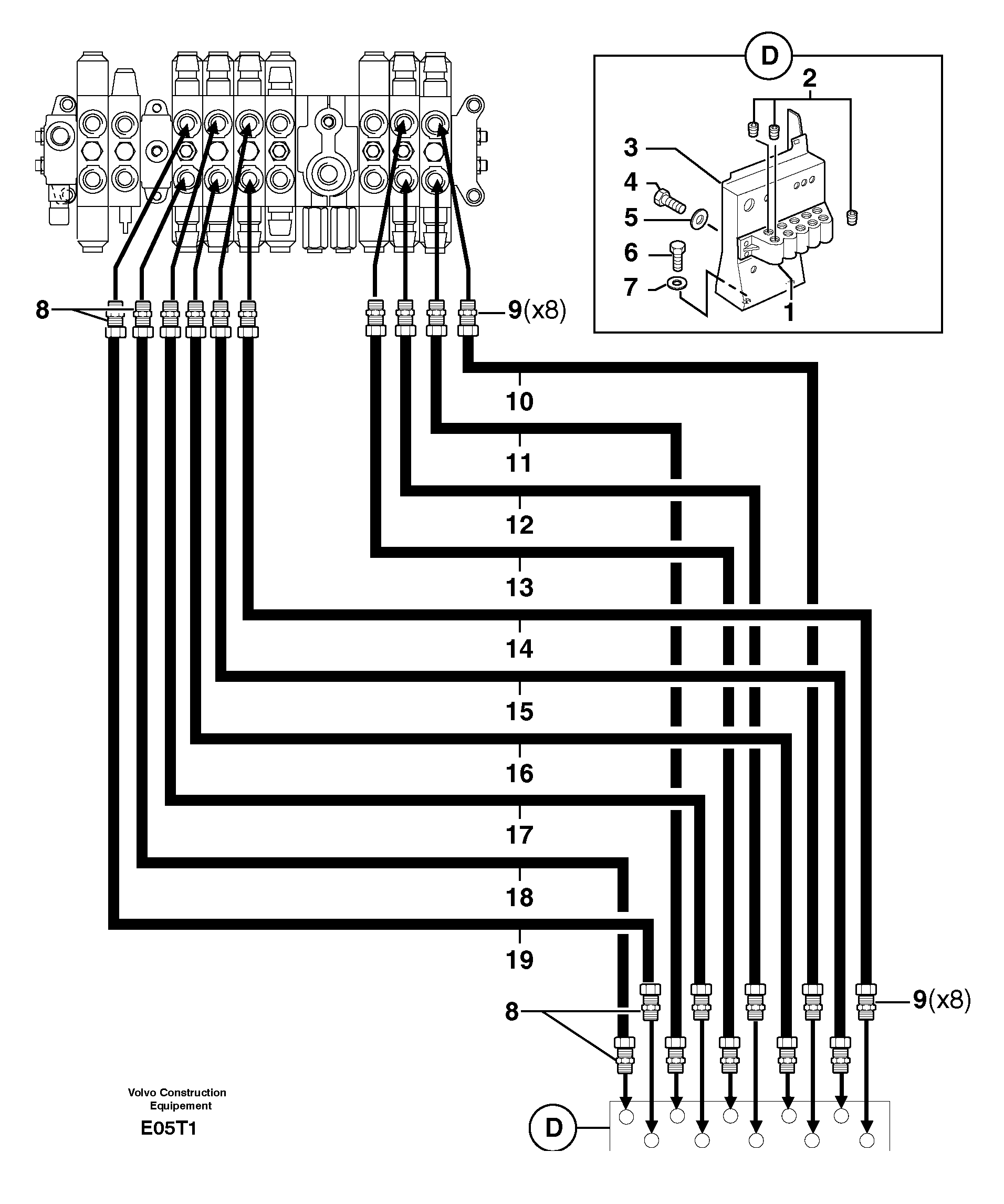 Схема запчастей Volvo EW50 - 36418 Hydr. circuit ( attachment ) EW50VV TYPE 256