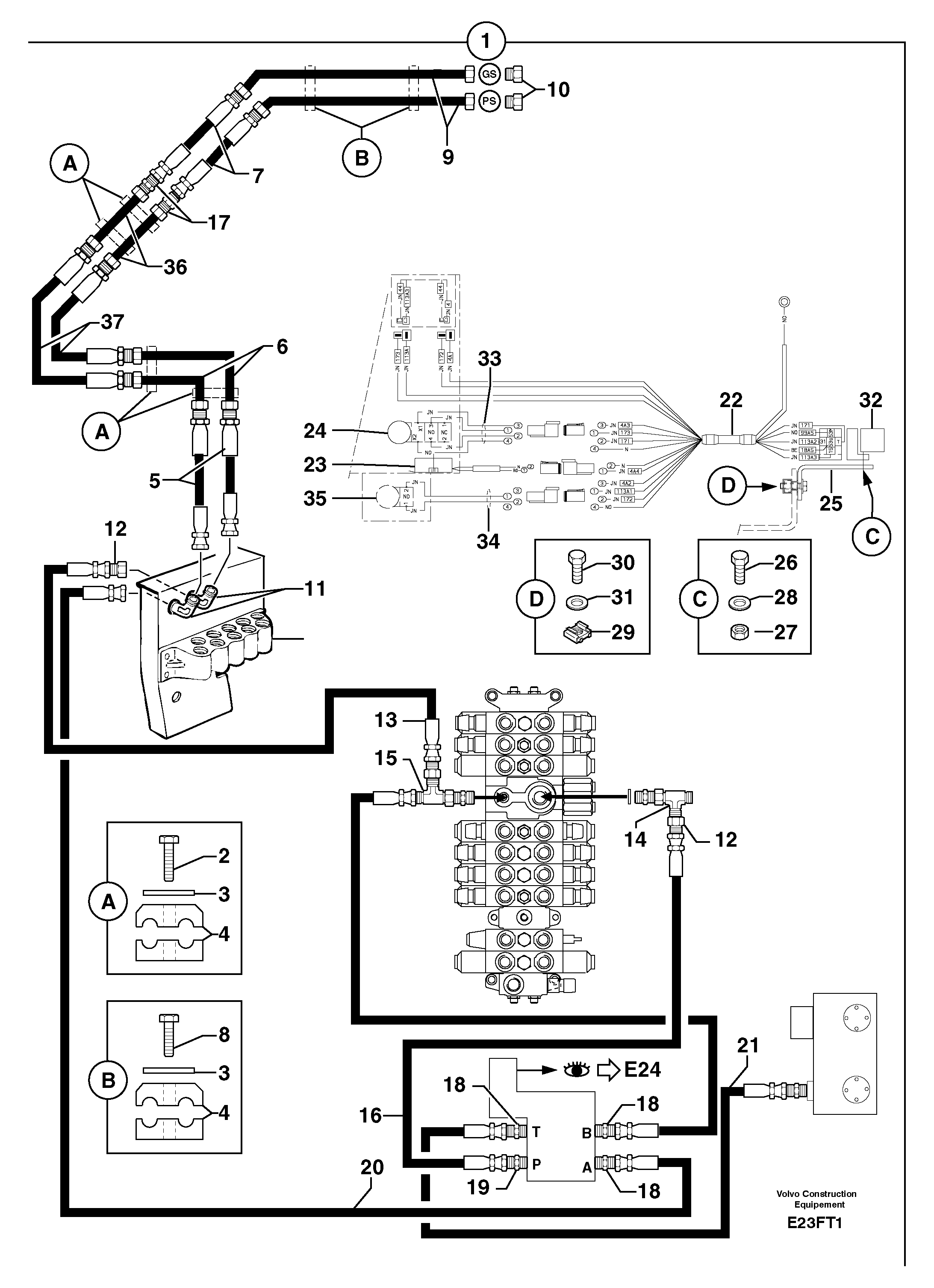 Схема запчастей Volvo EW50 - 96694 Hyd. circuit (quickfit/double-acting) EW50VV TYPE 256