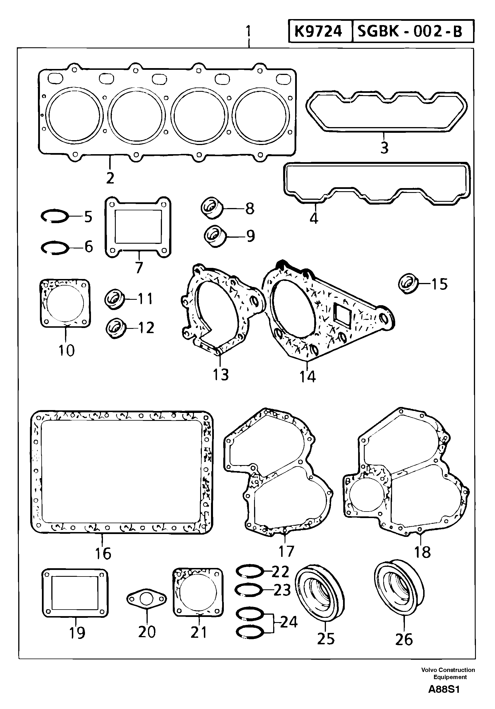Схема запчастей Volvo EW50 - 14615 Engine gasket kit EW50 TYPE 256