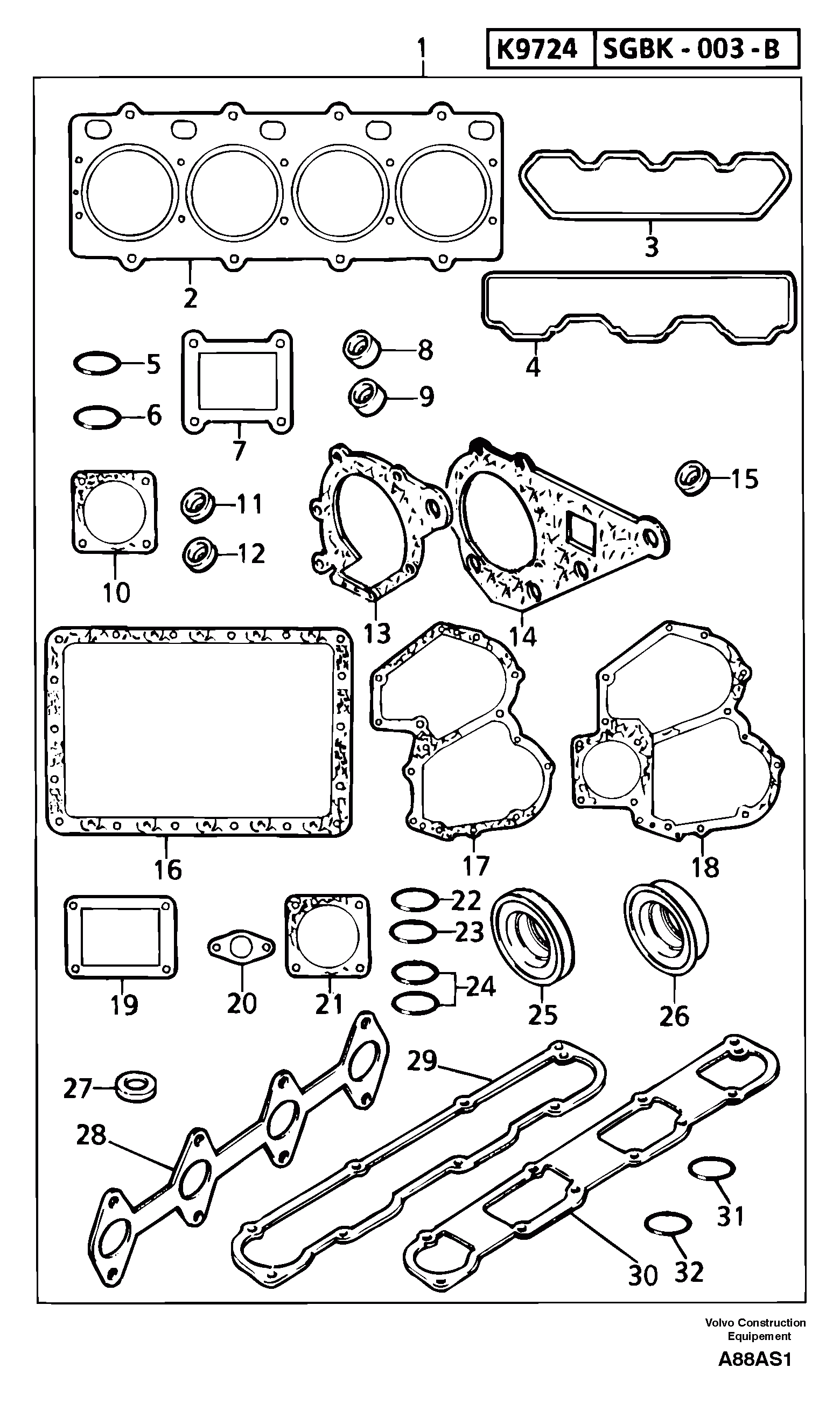 Схема запчастей Volvo EW50 - 99734 Engine gasket kit EW50 TYPE 256