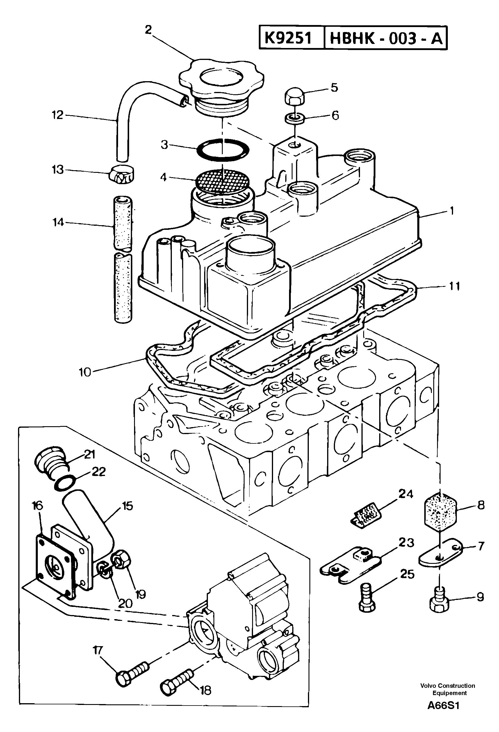 Схема запчастей Volvo EW50 - 14637 Lubrication oil filler and breather EW50 TYPE 256