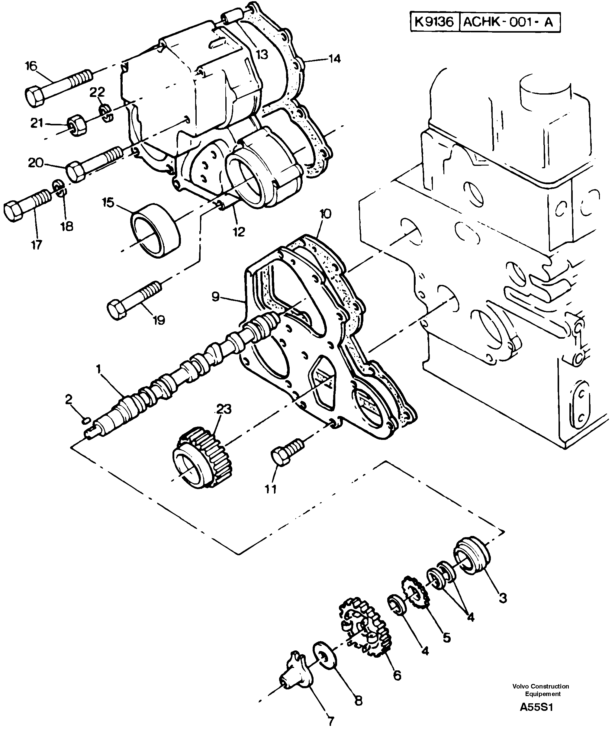 Схема запчастей Volvo EW50 - 13969 Timing gear and camshaft EW50 TYPE 256